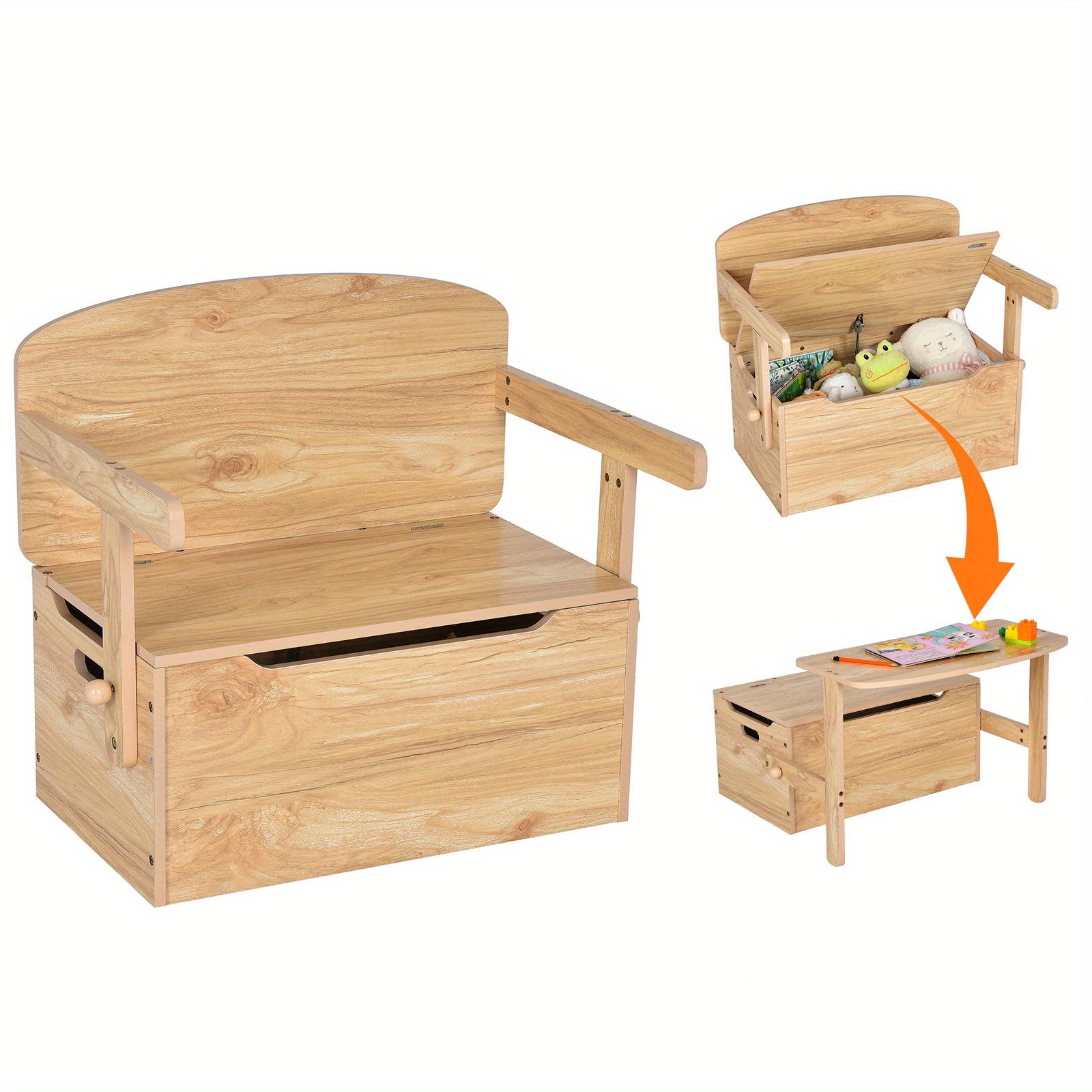 

Lifezeal 3-in-1 Kids Convertible Storage Bench Wood Activity Table And Chair Set Natural