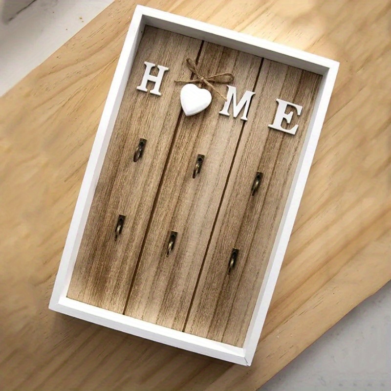 Rustic Wooden Key Holder With Hooks - , Wall-mounted Storage For Home & Bar Decor