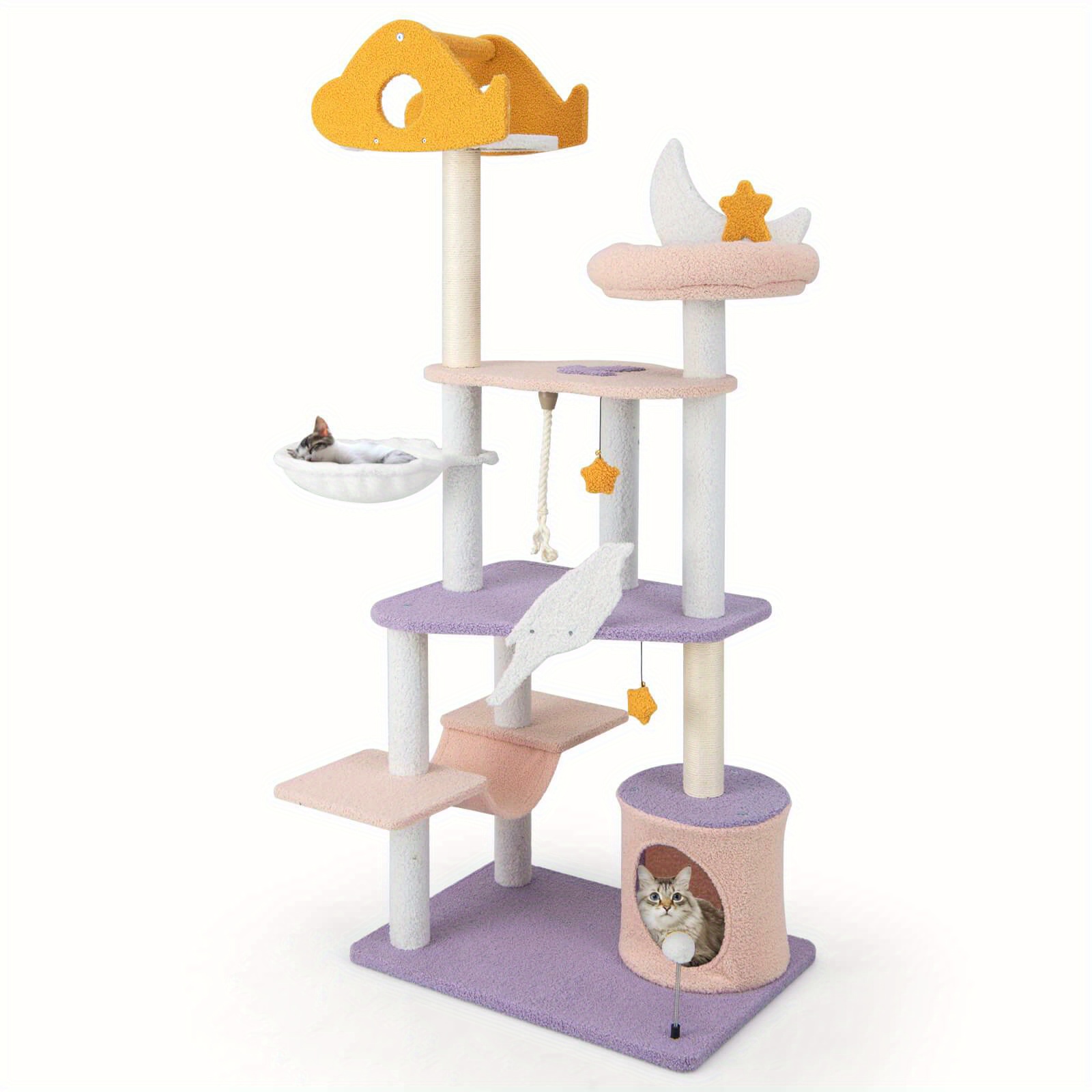 

Lifezeal Cat Tree Cats Multi-level Cat Tower, With Sisal Covered Scratching Posts, Hammock