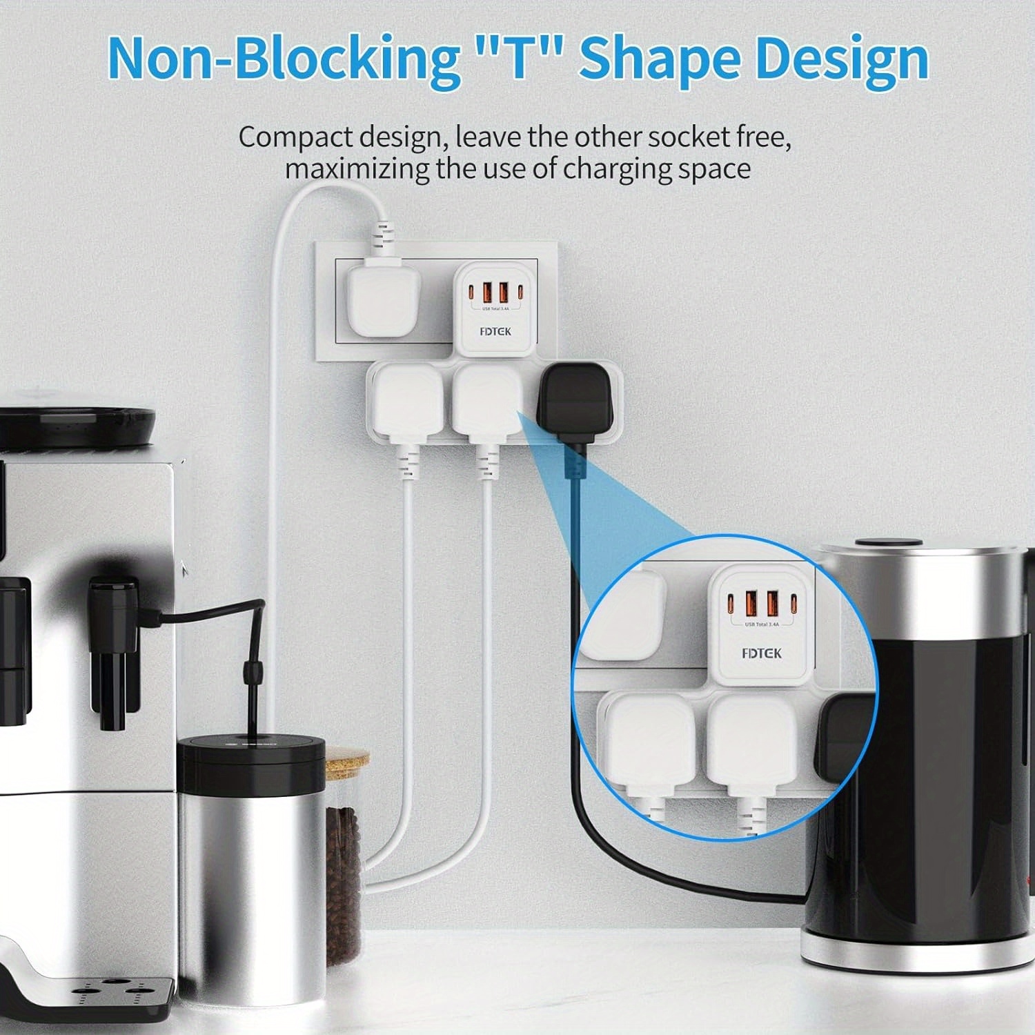 Multi Plug Adapter with 3 UK Sockets for Multiple Devices