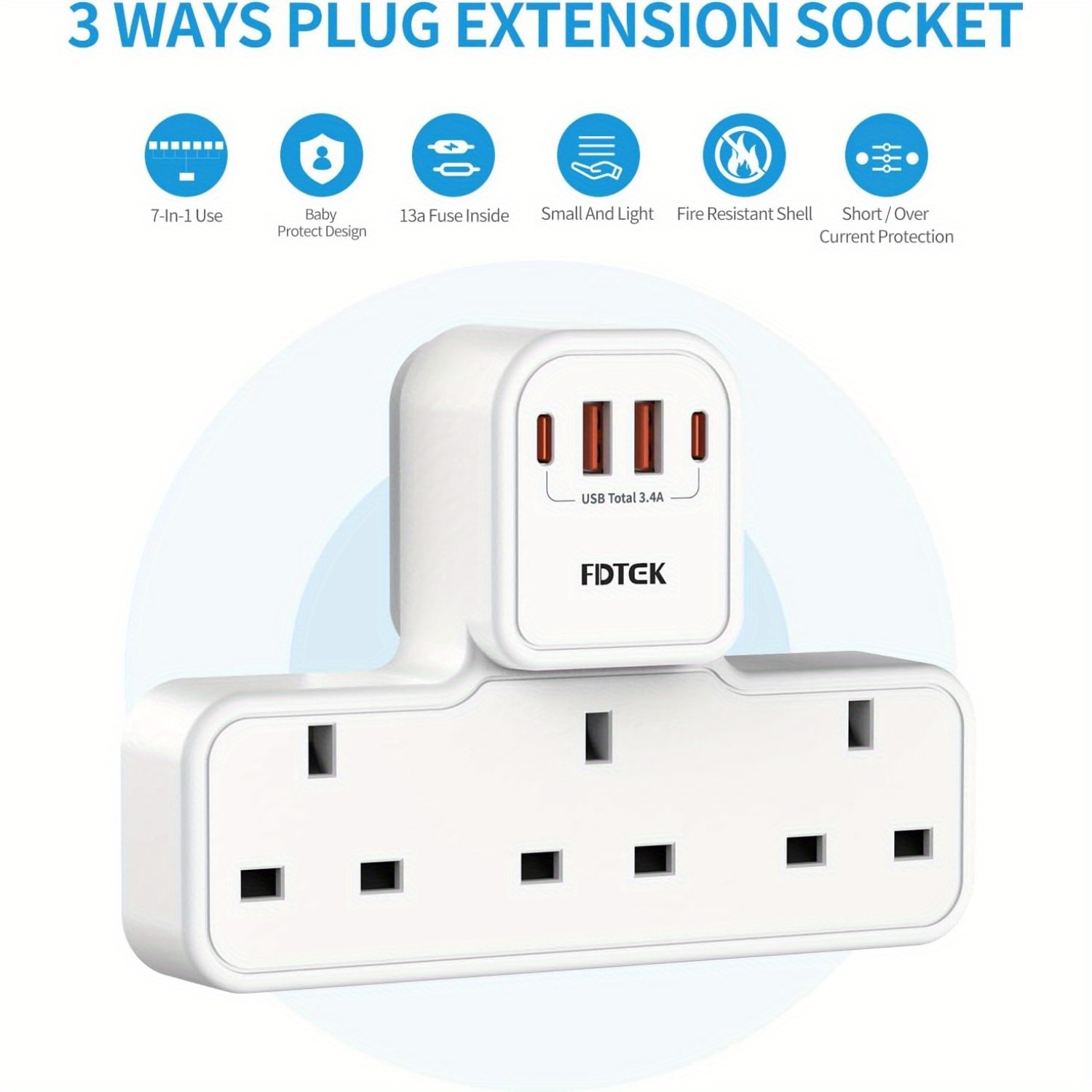 Multi Plug Adapter with 3 UK Sockets for Multiple Devices