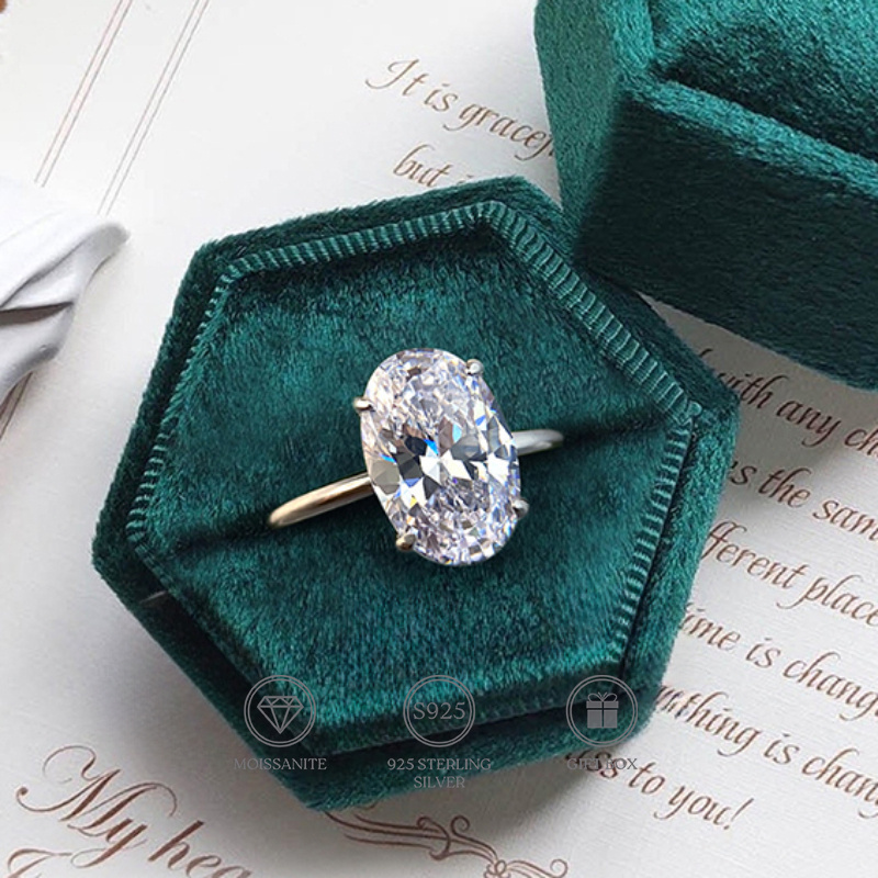 925 Silver Oval Moissanite Engagement Ring 1.3 Carat