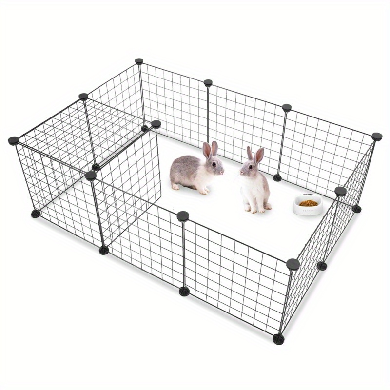 

12pcs Modular Iron Mesh Pet Playpen, Diy Small Animal Cage For Rabbits, Guinea Hamsters, Black, Indoor/outdoor Enclosure With Mallet Included