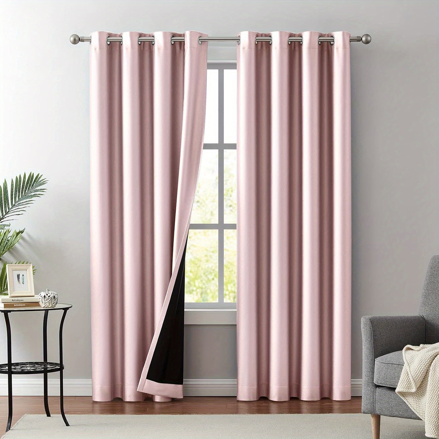 2pcs pink blackout curtains for bedroom thermal insulated energy saving grommet embossed satin drapes with black lining