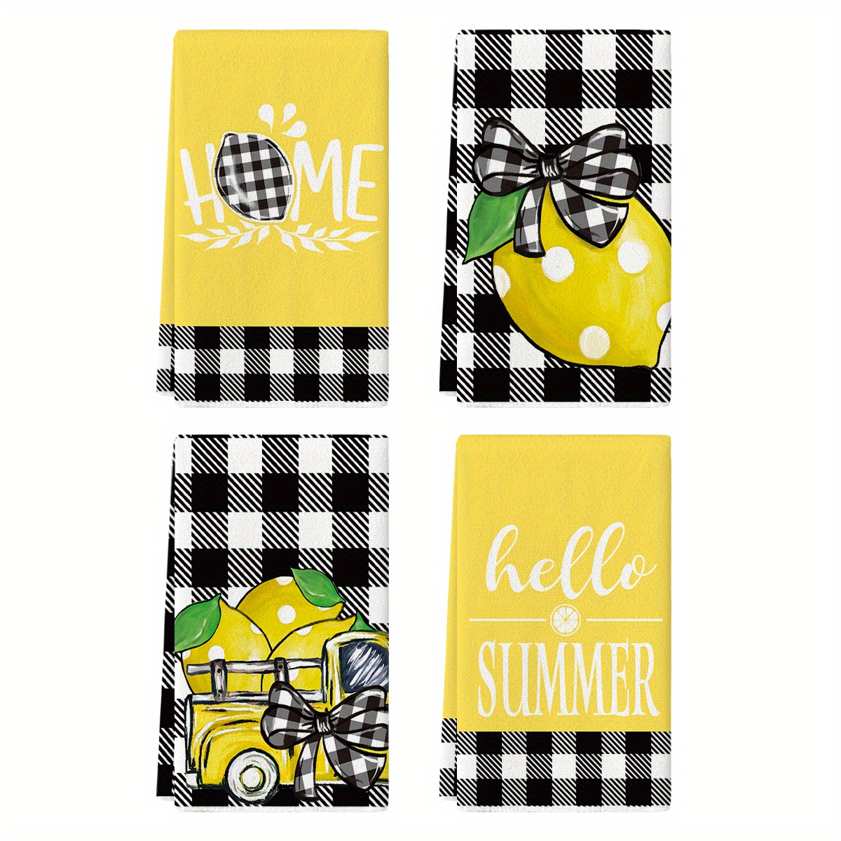 

Sm:)e 4pcs Buffalo Plaid Lemon Home Truck Hello Summer Kitchen Towels Dish Towels, 18x26 Inch Seasonal Decoration Hand Towels Set Of 4