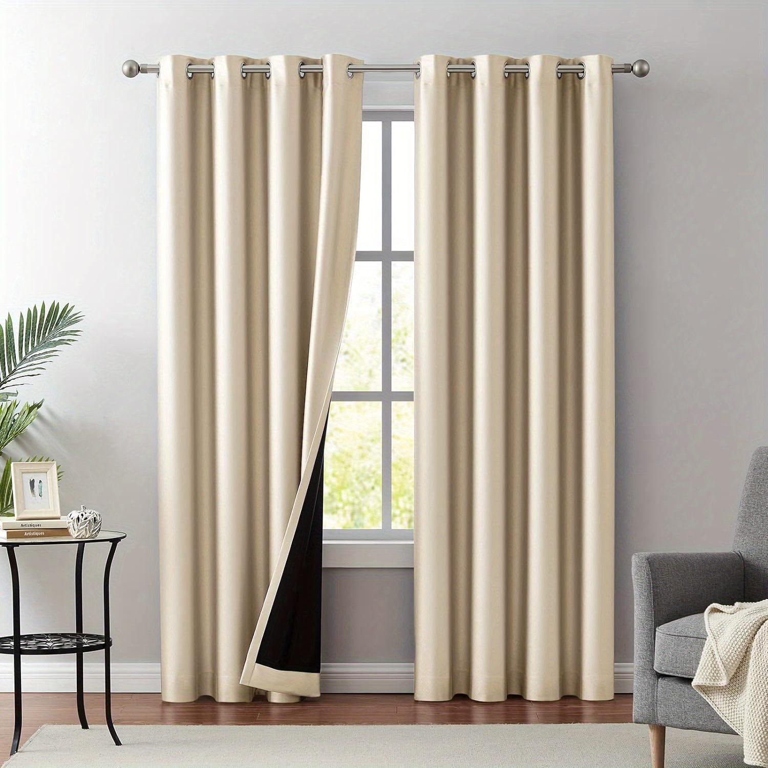 

2pcs Blackout Curtains, Thermal Insulated Energy Saving Grommet Embossed Satin Drapes With Black Lining, Curtains | Grommet Top Curtains | Design, Curtains For Windows