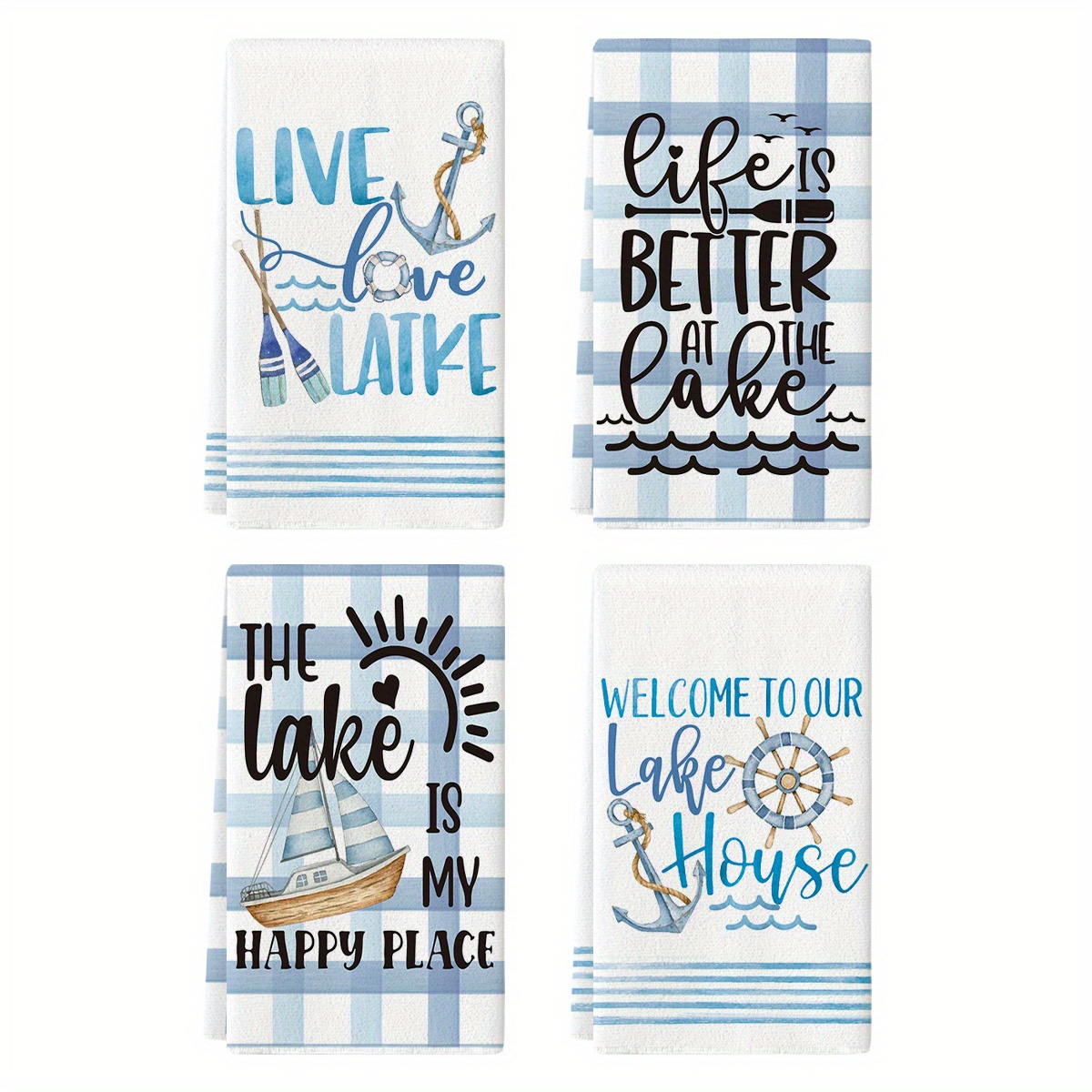 

Sm:)e 4pcs Buffalo Plaid Stripes Anchors Lake Summer Kitchen Towels Dish Towels, 18x26 Inch Seasonal Decoration Hand Towels Set Of 4