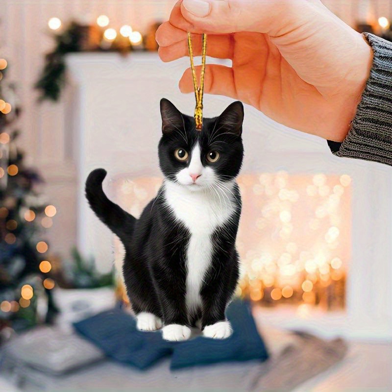 

Acrylic Hanging Cat Ornament Black And White Tuxedo Feline Design Rear View Mirror Car Charm Pet Lovers Decor Accessory Pendant