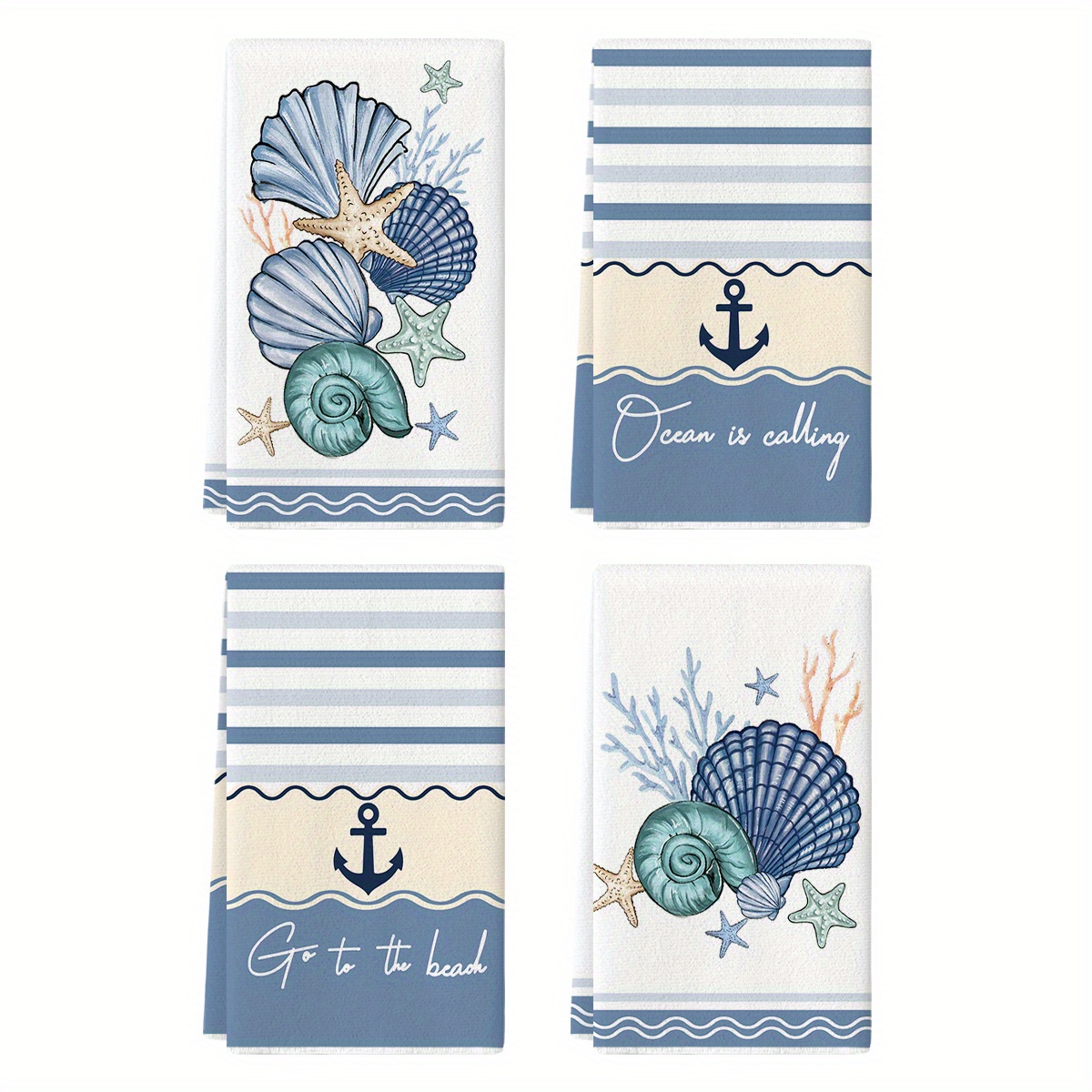 

Sm:)e 4pcs Sea Shell Ocean Is Calling Summer Kitchen Towels Dish Towels, 18x26 Inch Seasonal Decoration Hand Towels Set Of 4