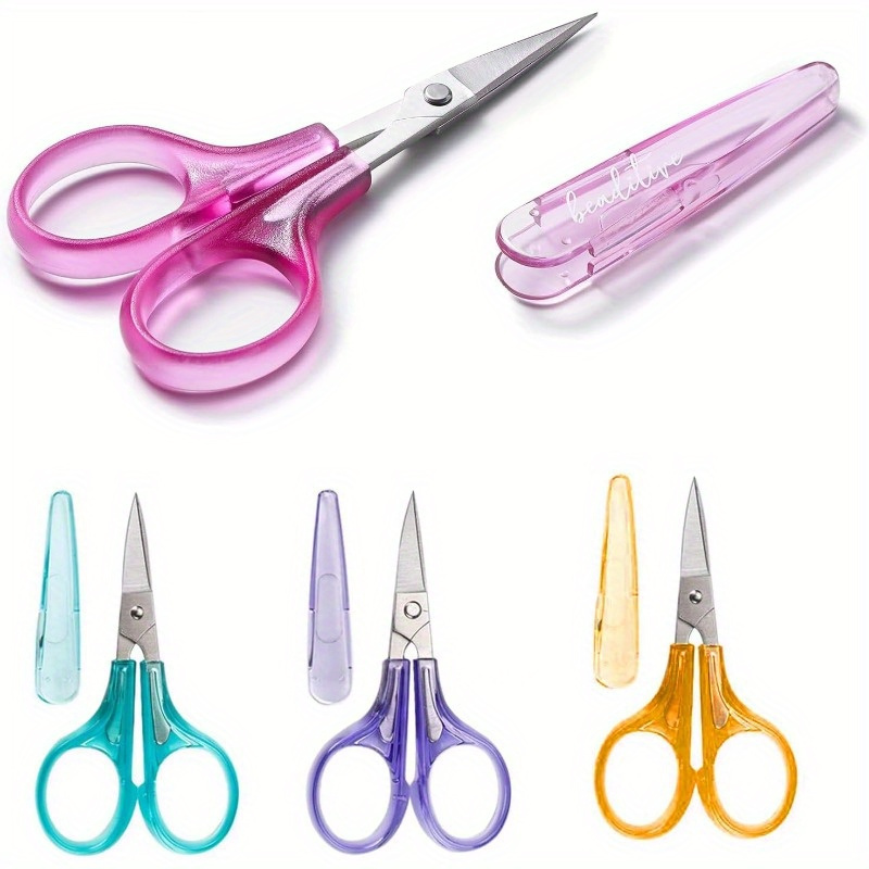 

4-piece Precision Craft Scissors Set - Stainless Steel, Curved & Straight Tips For Sewing, Embroidery & Paper Cutting With Protective Covers