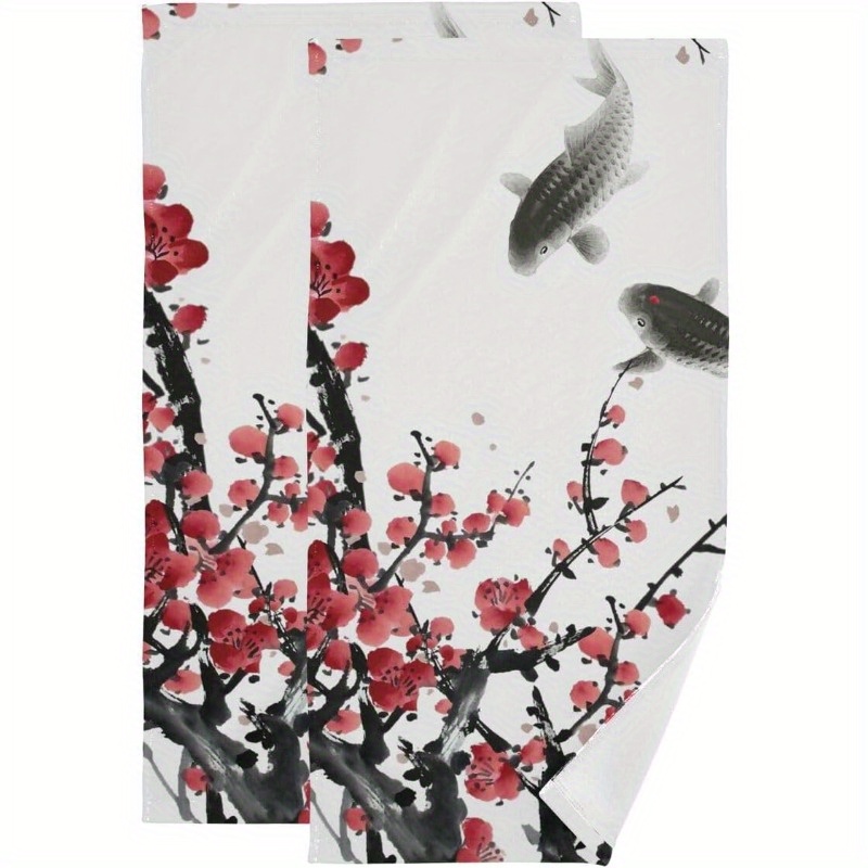 

Chic & Koi Fish Hand Towel Set - Polyester, Machine Washable, Kitchen, Bathroom, Or Gym, 18x26 Inches