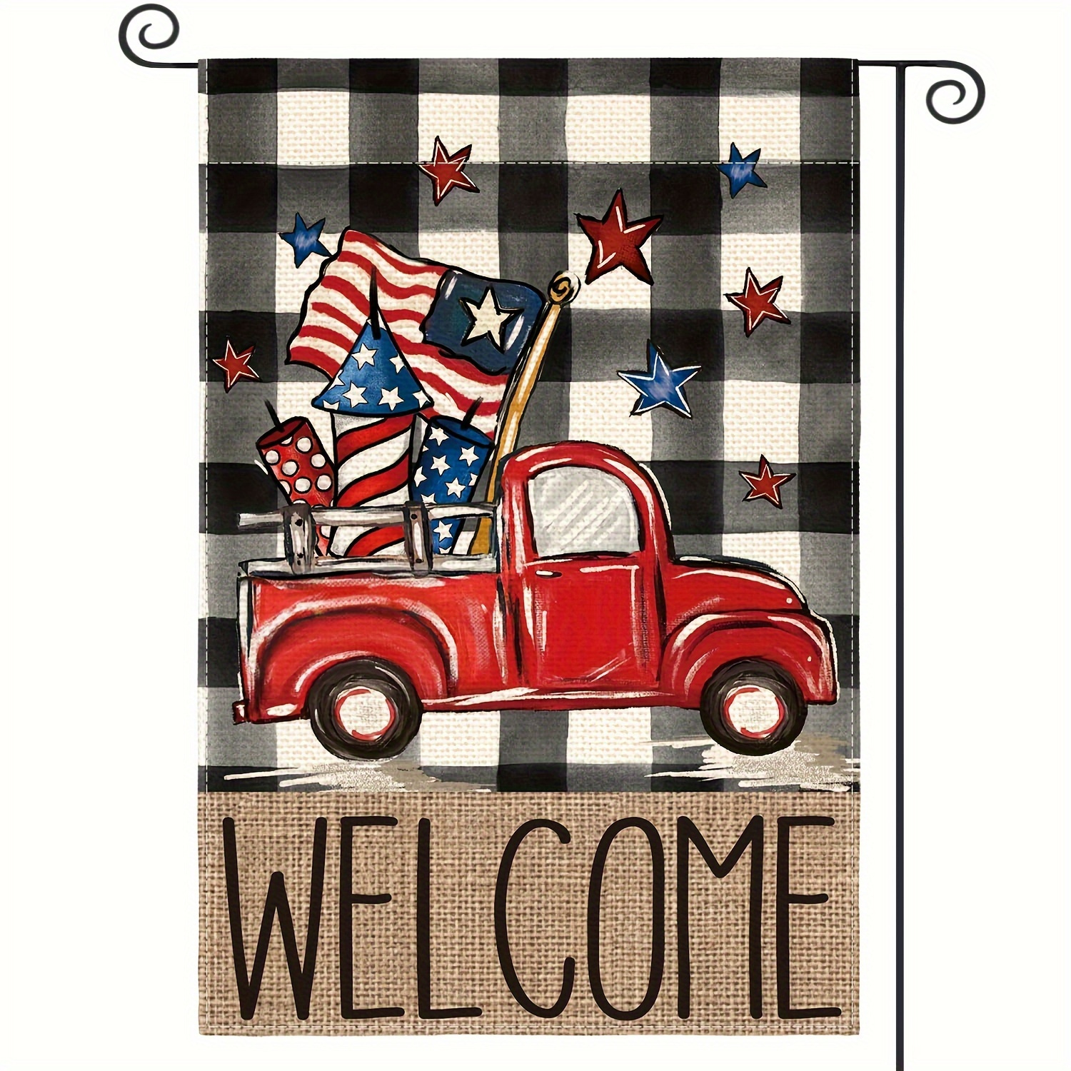 

Sm:)e 4th Of July Independence Day Garden Flag 12x18 Inch Double Sided Outside, Patriotic Buffalo Plaid Truck Welcome Yard Outdoor Decoration