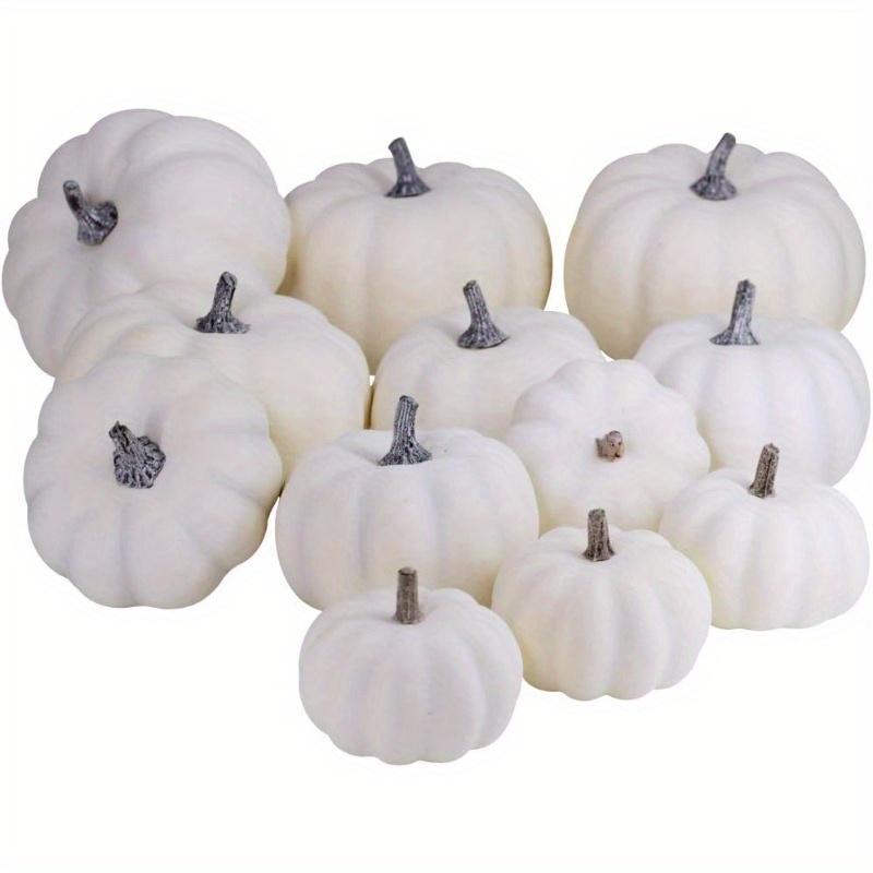 

12 Pcs Assorted Sizes Rustic Harvest White Artificial Pumpkins For , Fall Thanksgiving Decorating Harvest Embellishing And Displaying