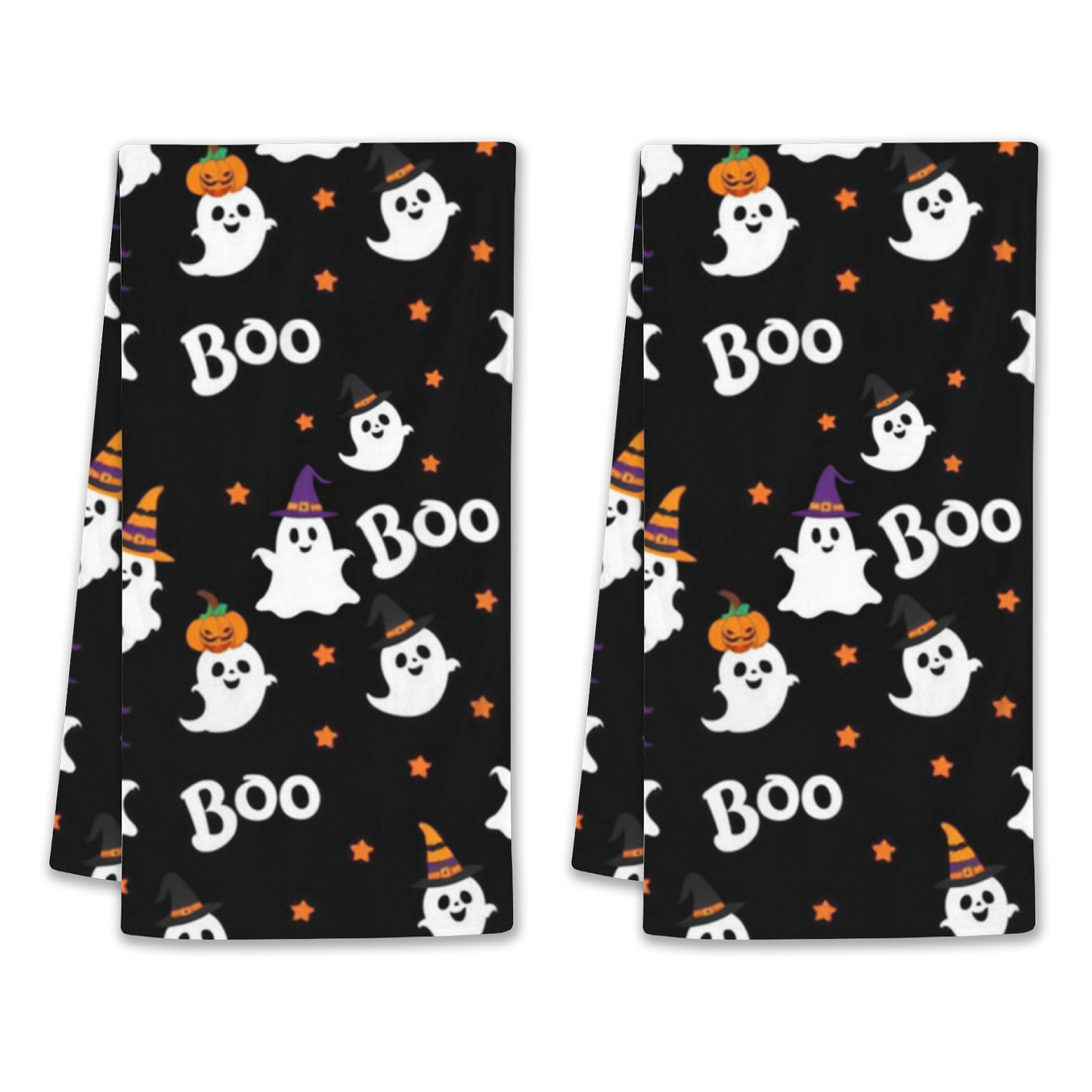 

2 Pcs Halloween Kitchen Towels With Ghost Motifs - 18x26 Inch, Super Soft Terry, Non-fading, 100% Cotton, Suitable For Home Decoration And Parties