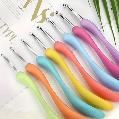 8-teiliges buntes häkelset – bequeme - & komplettes starter-set für anfänger – premium handgewebte werkzeuge mit ergonomischem weichem griff