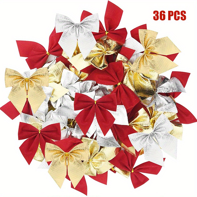 

36-pack Christmas Tree Ribbon Bows - Non-electric, Featherless, Assorted Mini Bowknot Ornaments For Wreath Decor And Gift Wrapping - Holiday Festive Decorations