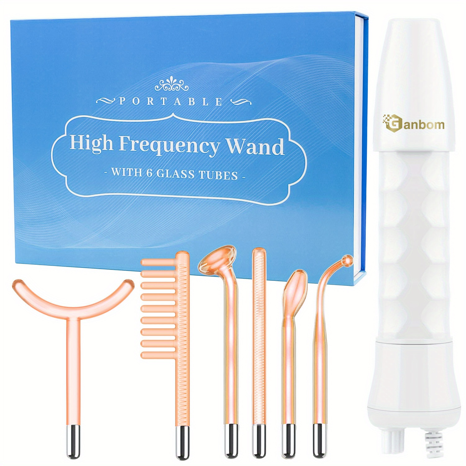 

High Frequency Facial Wand - Uaike 6 In 1 Portable Handheld High Frequency Facial Machine - With 6 Pcs Orange Glass Tubes At Home Face Skin Wand Device For Body/neck/hair/face