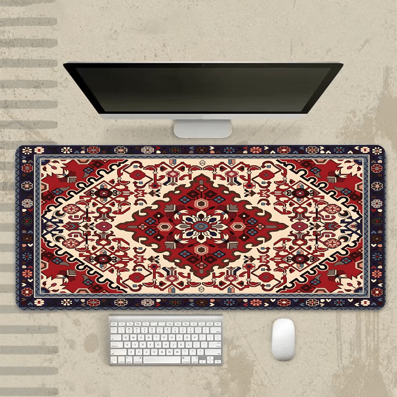 

Vintage Bohemian Extra Large Gaming Mouse Pad With Non-slip Rubber Base - 35.4x15.7inch Stitched Edge Desk Pad For Office Home