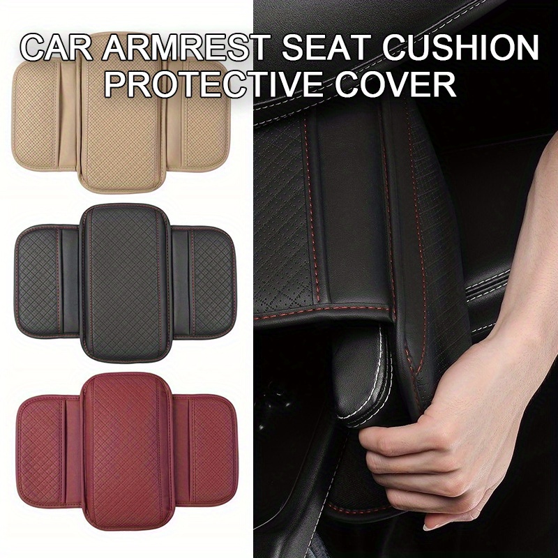 

Premium Pu Leather Car Armrest Cushion With Side Storage - Heightening Pad & Protective Cover, Available In Beige, Black, Red Car Seat Cushion Car Armrest Cover