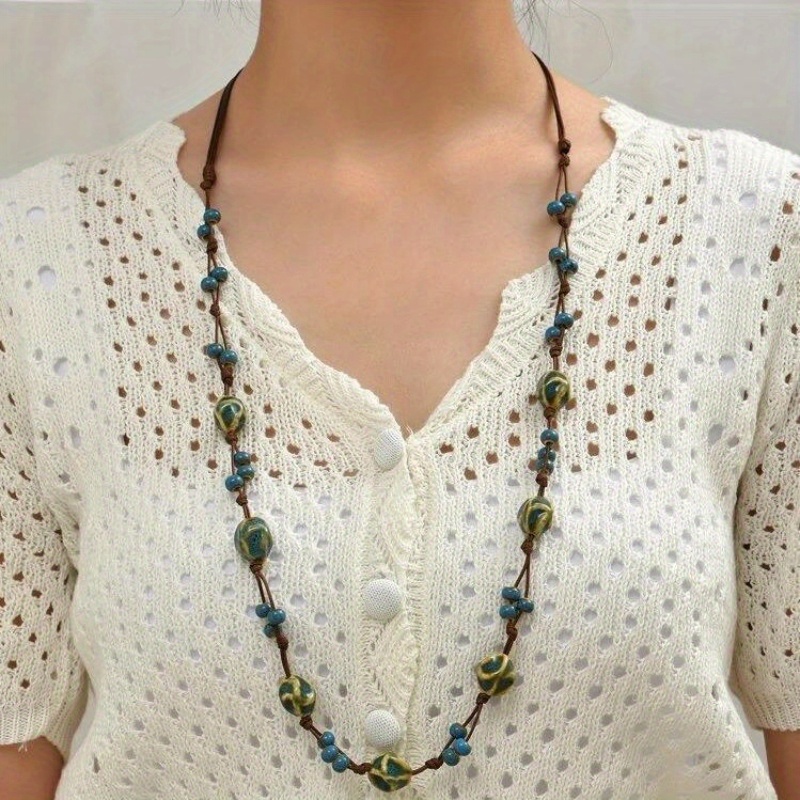 

1pc Bohemian Ceramic Bead Necklace For Women - Handmade Artisan Tribal & Nautical Fashion Accessory, Versatile For All Seasons, Suitable For Everyday Wear