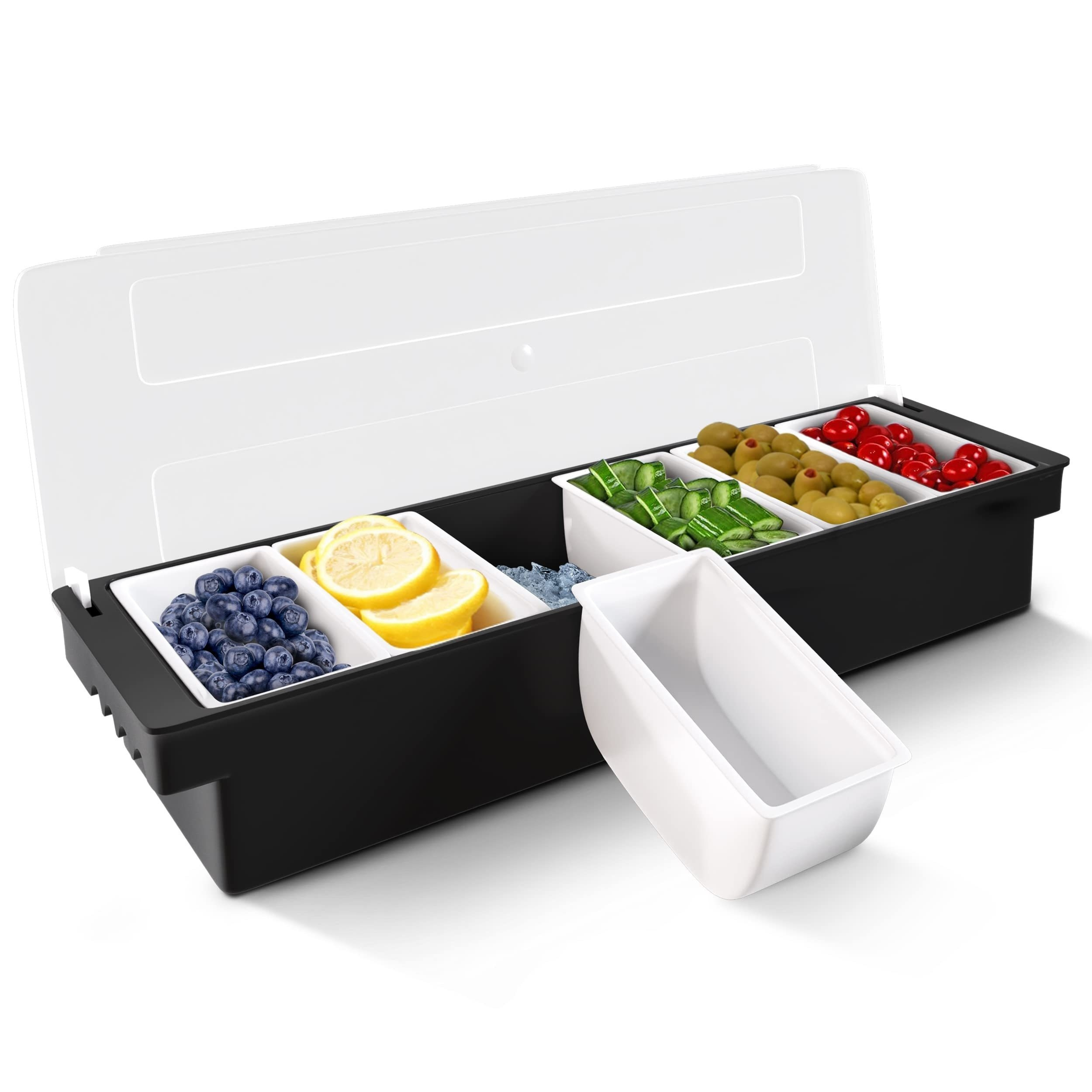 TEMU Faridabio 6-compartment Food-safe Plastic Seasoning Organizer Box - Durable Non-electric For Bars, Restaurants, & Ice Cream Shops - Essential Kitchen & Commercial Food Prep Supplies, Material
