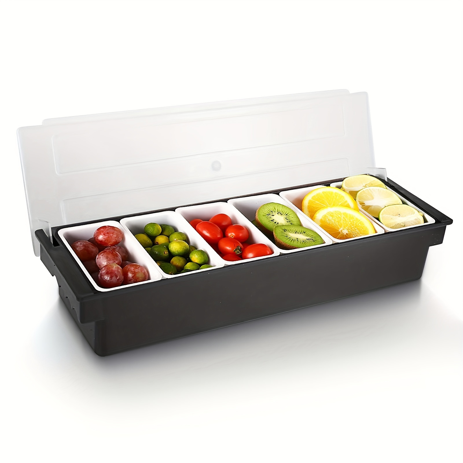 Image of 1pc 6-compartment Topping Station With Lid - Versatile Condiment Organizer For Bars, Ice Cream Parlors, - Essential Barware For Bartending & Restaurant- Perfect For Christmas, Halloween, Thanksgiving