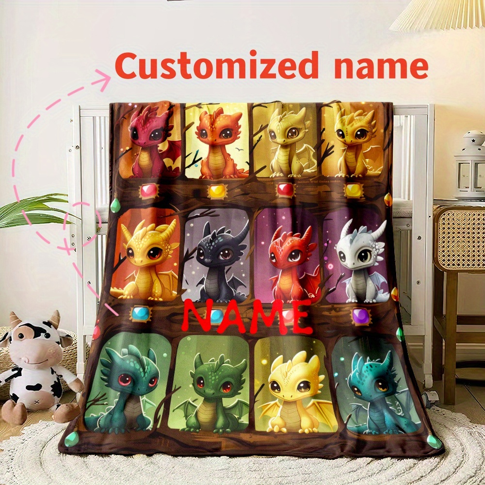 

Custom Name Personalized Dragon Blanket - Polyester Flannel, For Sofa, Bed & Travel - High- , Hand/machine Washable, Ideal For All - Great Gift Option