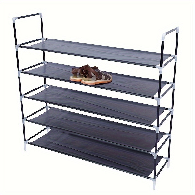 

Simple Assembly 5 Tiers Non-woven Fabric Shoe Rack With Handle Black