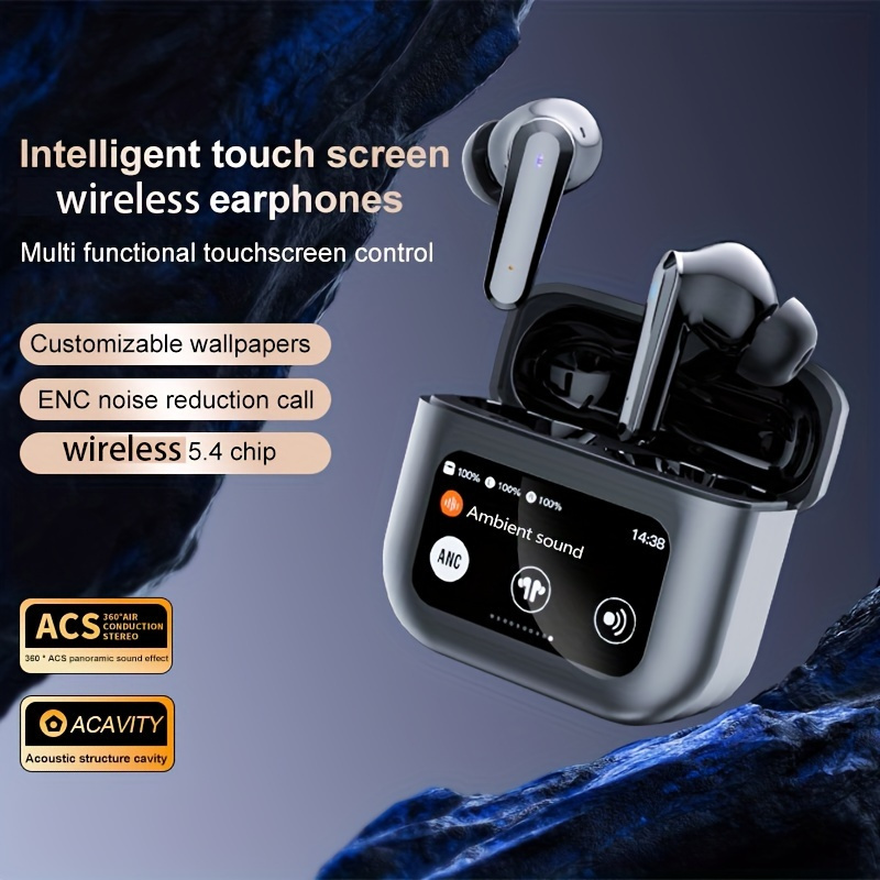 

Tws True Wireless Audio Earphones, High-definition Lcd Full-color Multifunctional Interactive Touch Screen, High Battery Life, No Call Delay Anc Active Noise Reduction Supports App Control