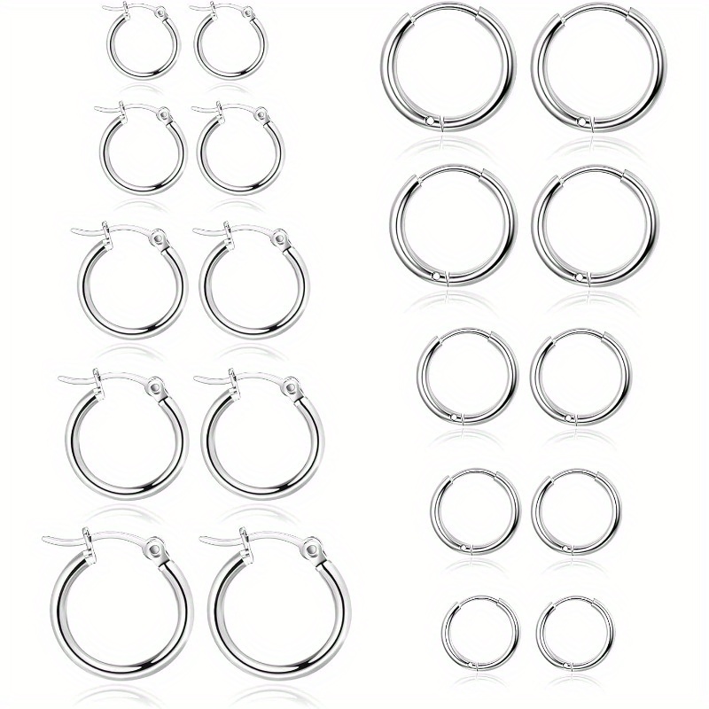 

A Set Of 10 Pairs Of Silvery S925 Sterling Earrings, Weighing 14g, For Women. Simple And Earrings, Lightweight And Hypoallergenic, Suitable For Girls And Men.