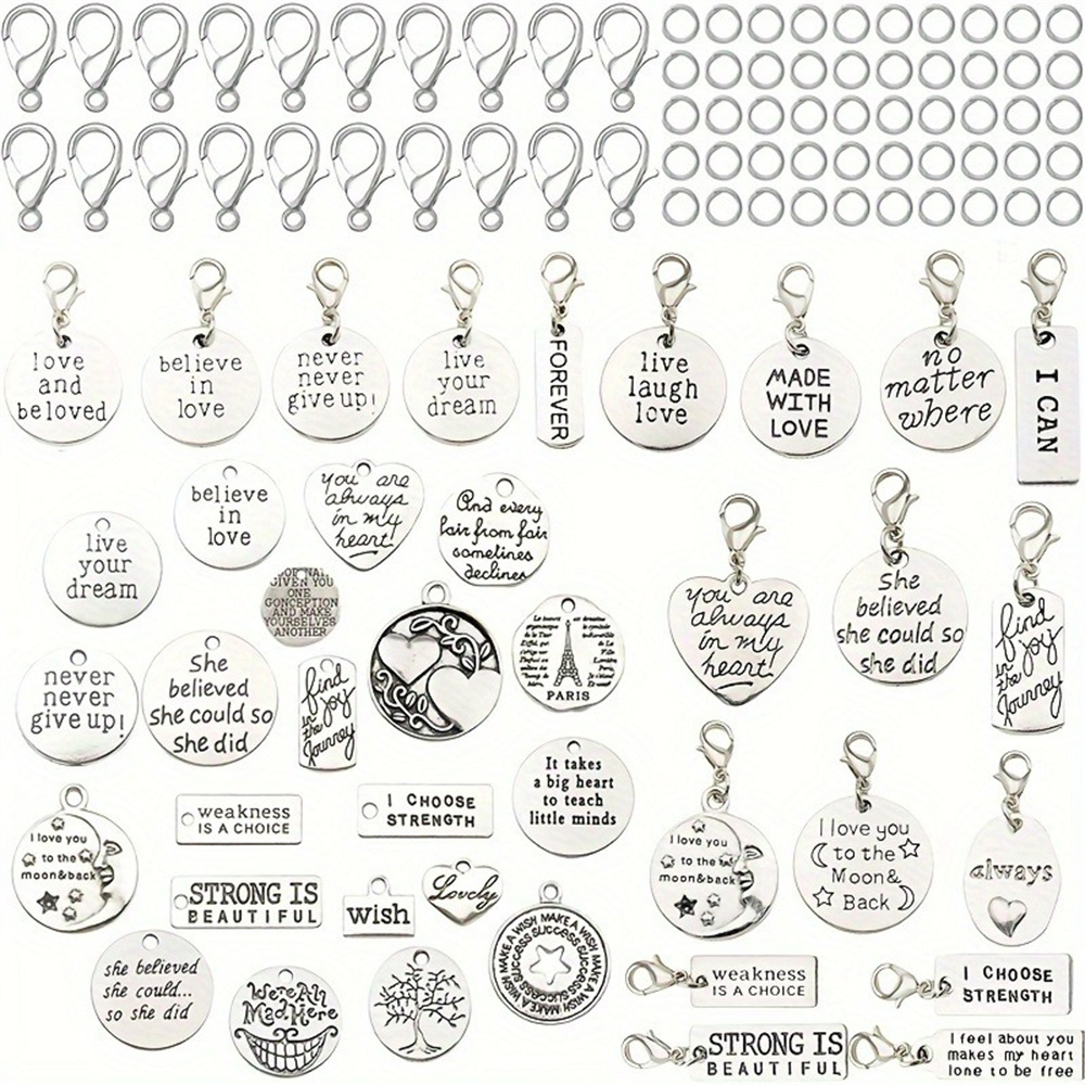 

100-piece Inspirational Zinc Alloy Charm Pendants Set For Diy Jewelry Making, And Phrases, No Plating, Craft Accessories For Necklaces, Bracelets, Keychains - Age 14+