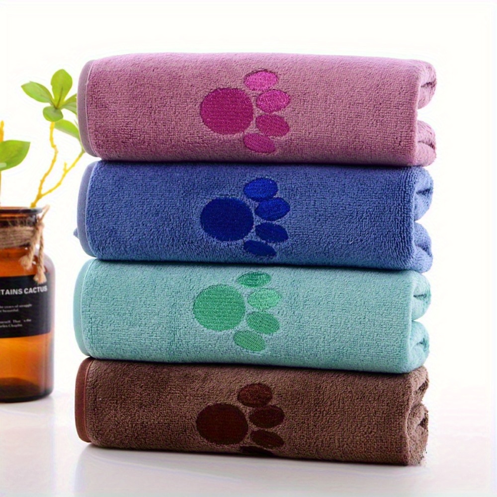 

4pcs Ultra Absorbent Dog Bath Towels With Cute Embroidery - Soft, Gentle & Stylish Pet Cleaning Supplies