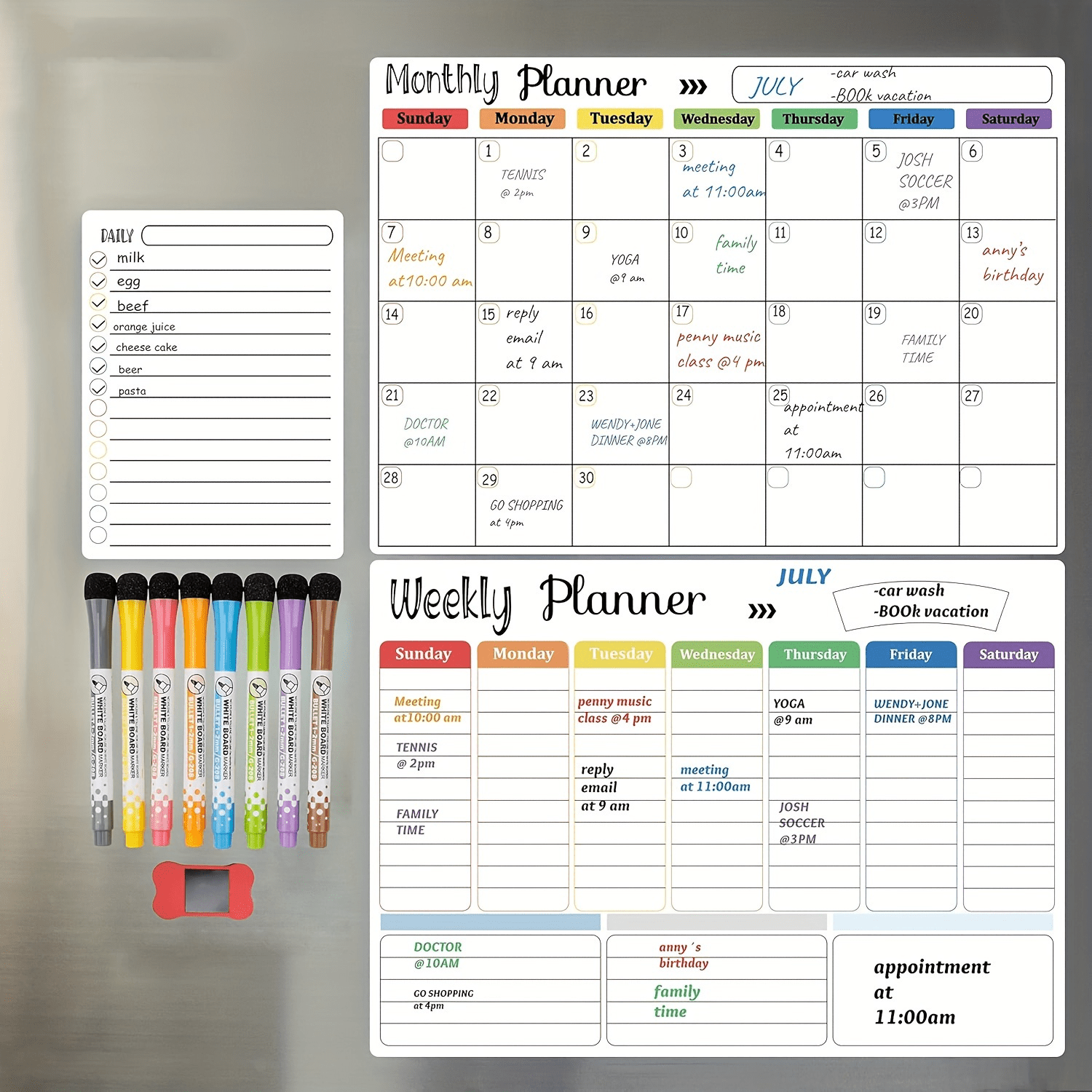 

3-pack Magnetic Dry Erase Calendar Whiteboard Set Dry Erase Wall Calendar Glass Whiteboard Monthly Planner For Homeschool Supplies & Home Office Organization With 8 Markers And 1 Eraser