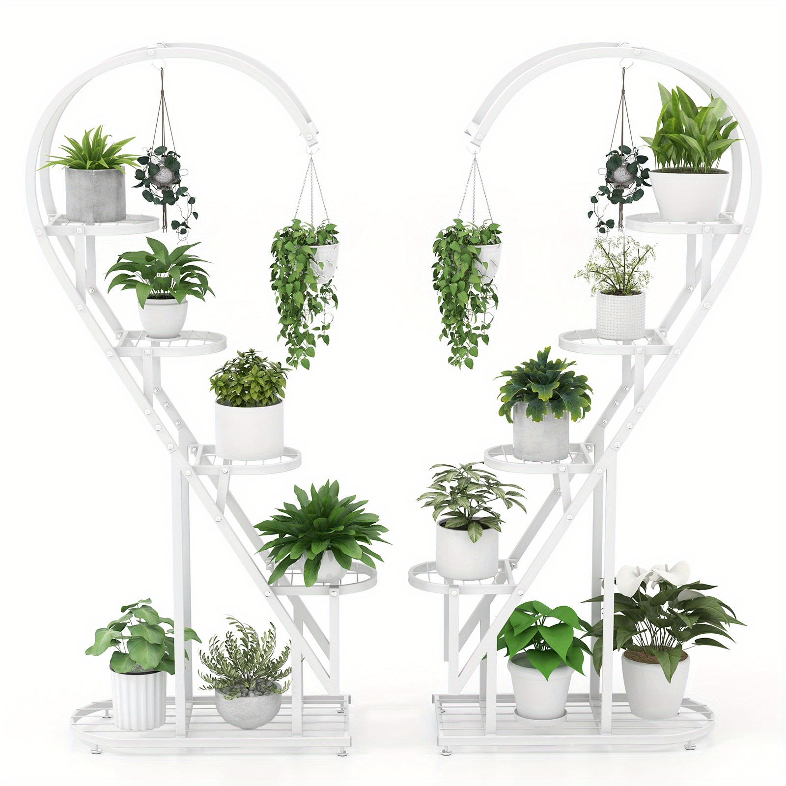 

Homasis 5 Tier Metal Plant Stand Heart-shaped Shelf W/hanging Hook For Multiple Plants