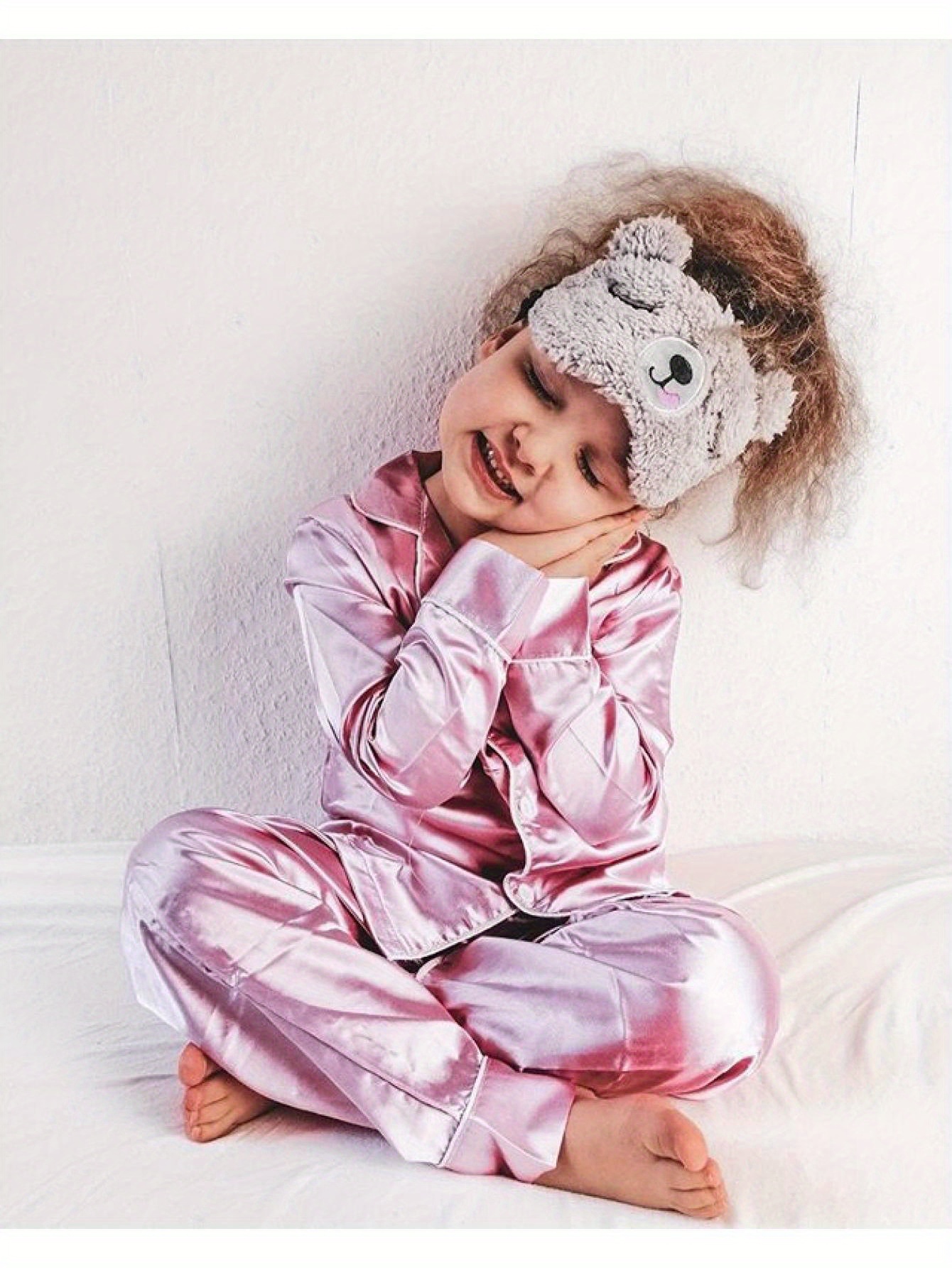 2pcs kids unisex pajama set solid color lapel long sleeves Temu