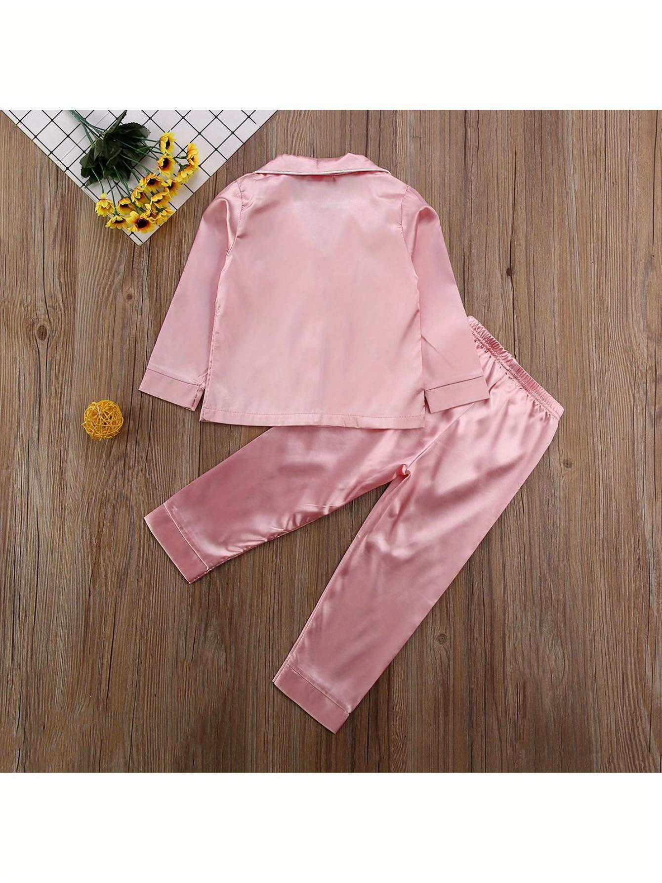 2pcs kids unisex pajama set solid color lapel long sleeves Temu - Main Image