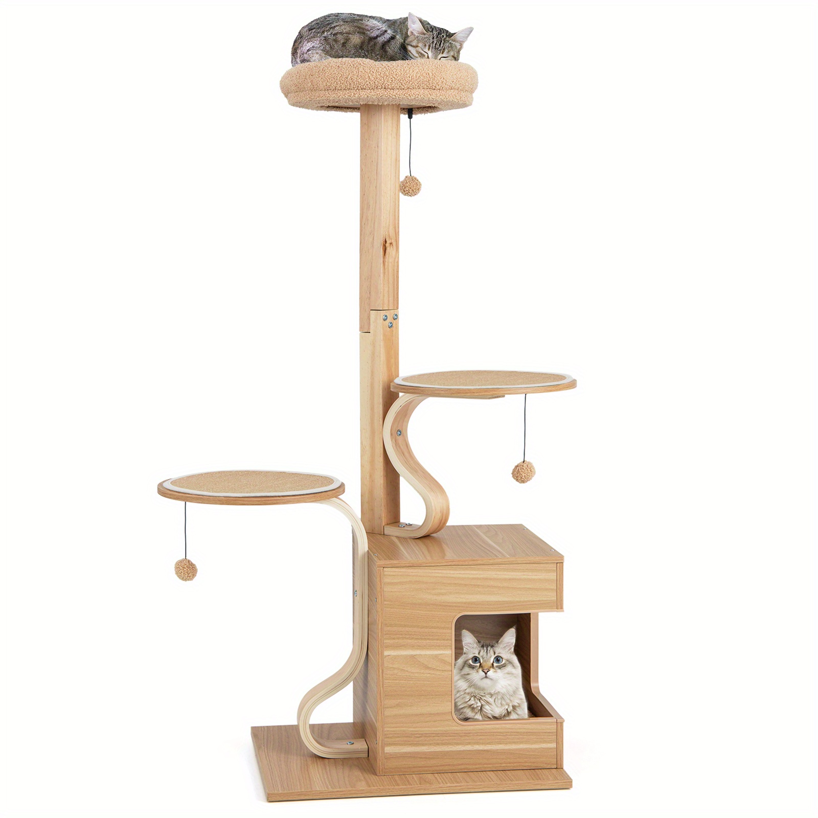 

Maxmass Wooden Cat Tree 51" Tall Cat Tower W/cat Condo Plush Top Perch Jumping Platforms