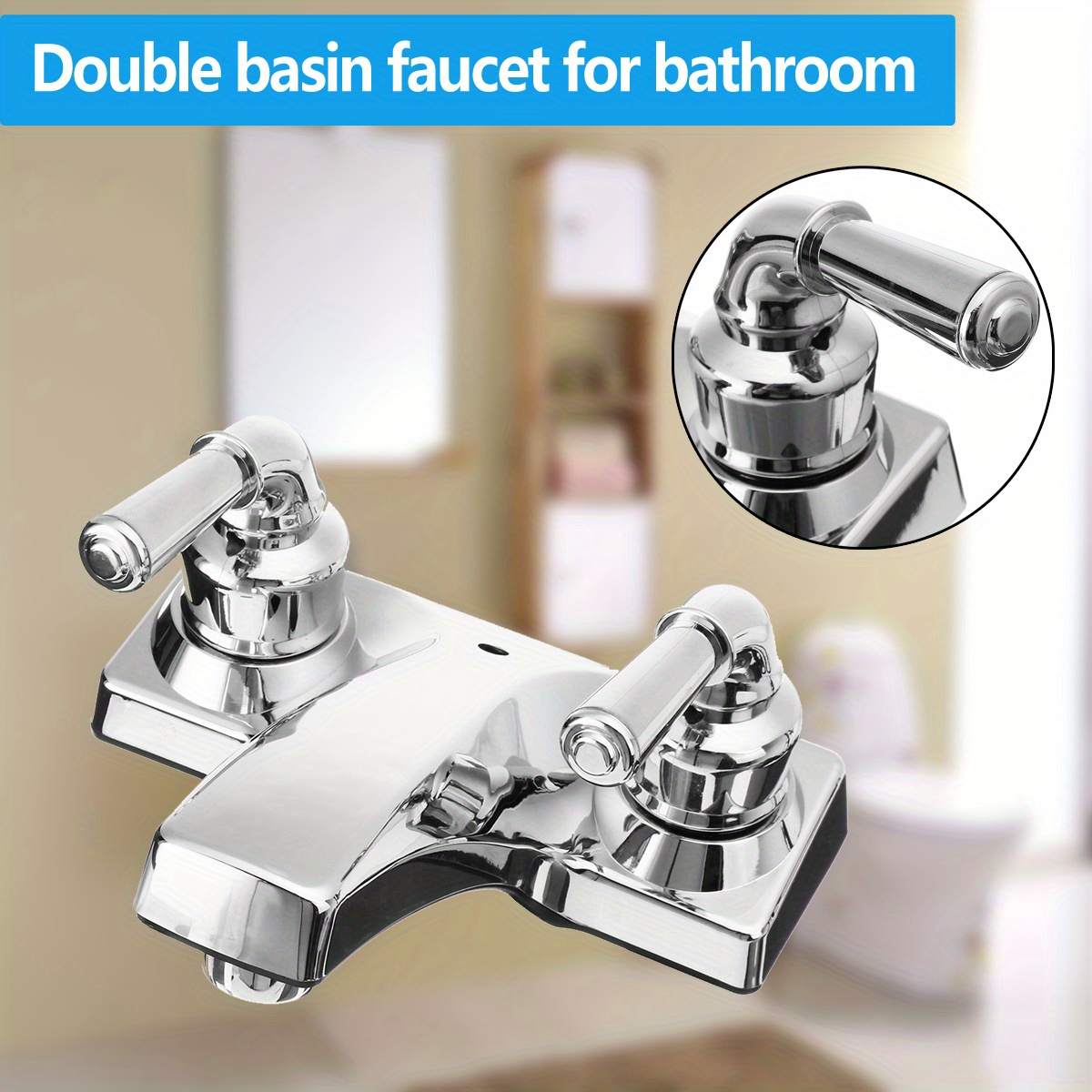 

4" Chrome Basin Sink Faucet Plastic Mixer Tap Kitchen Sink Faucet Dual Handles