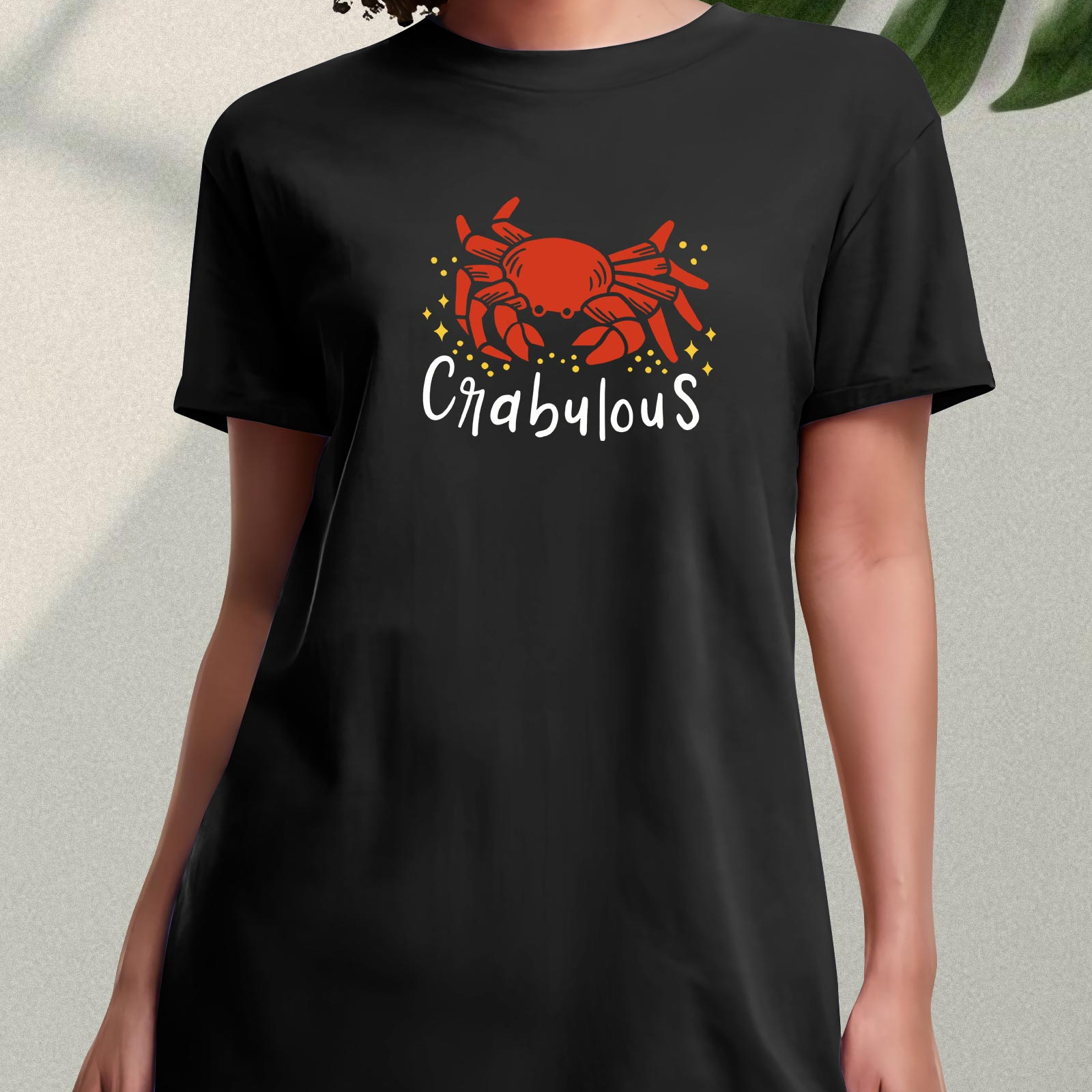 

Crab Print Tee Dress, Short Sleeve Crew Neck Casual Dress For Summer & Spring, Women's Clothing