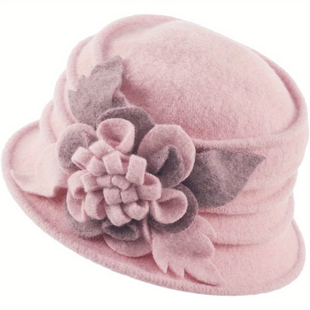 

Women's Winter Warm 100% Wool Beret Beanie Cloche Bucket Hat 1920s 50s Flower Decorative Hat