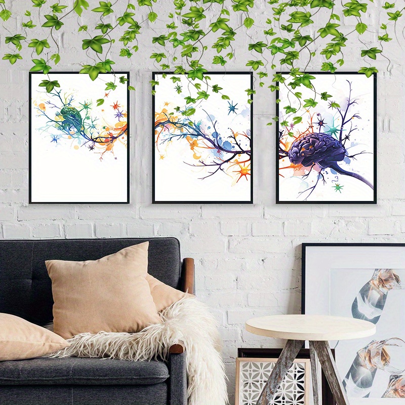 

3-piece Brain Neuron Canvas Wall Art Set - Multipolar Cell Anatomy Posters For Home & Office Decor, Frameless 12x18 Inches