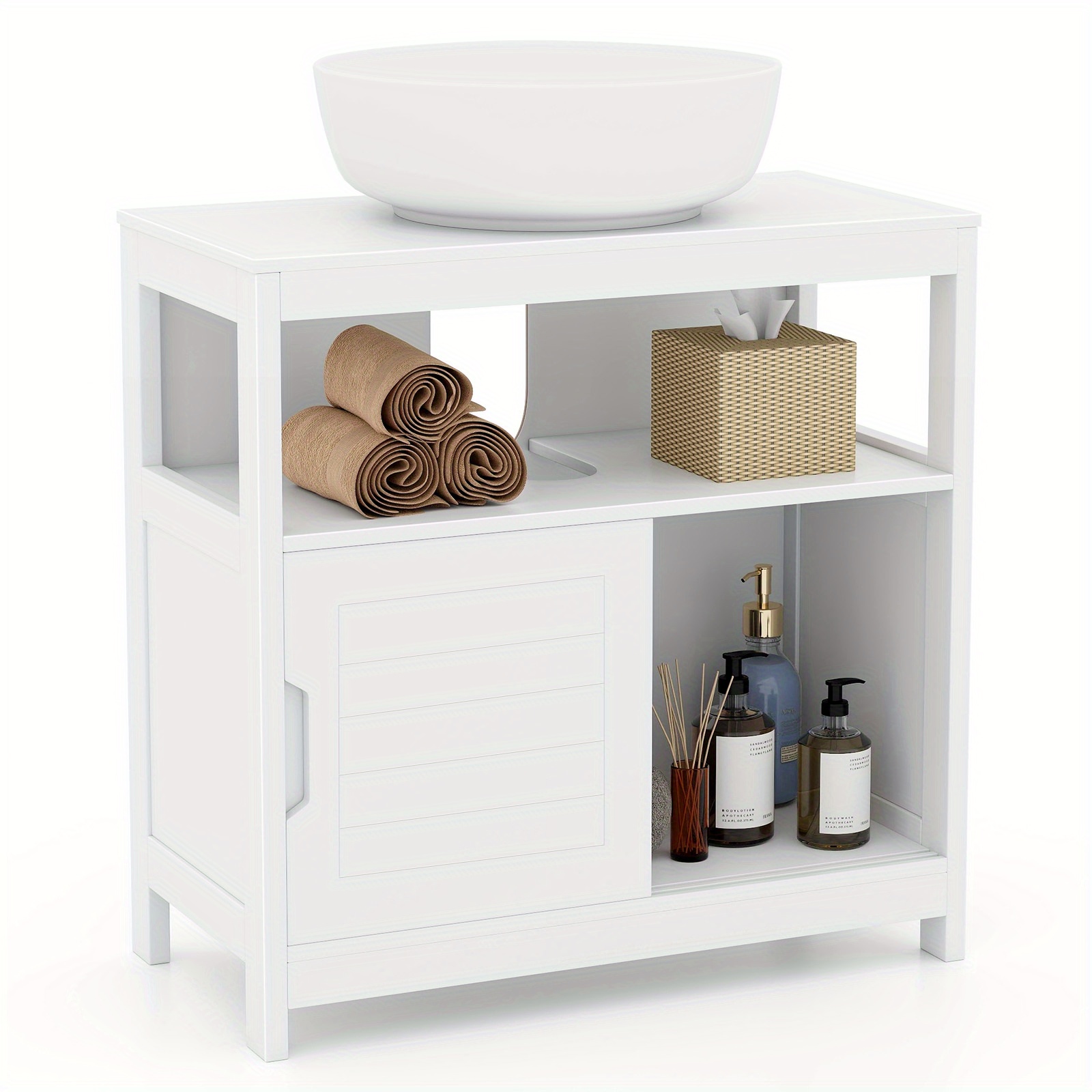 

Homasis Under Sink Vanity Cabinet W/ U-shaped Cut-out Design 2 Sliding Door With Handle