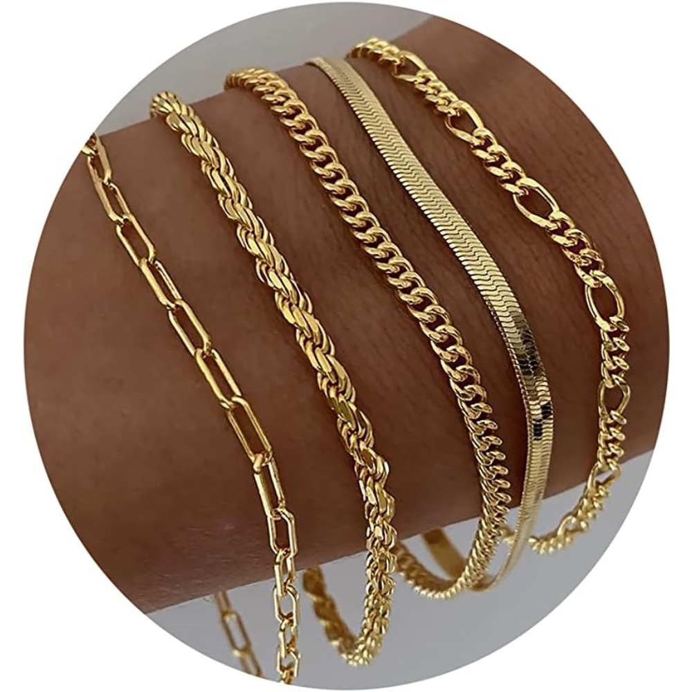 

5pcs Bracelets For Women, Jewelry Sets For Women Cute Tennis Beaded Bracelets For Women Cuban Link Paperclip Chain Dainty Bracelet Pack Gifts For Women Girls