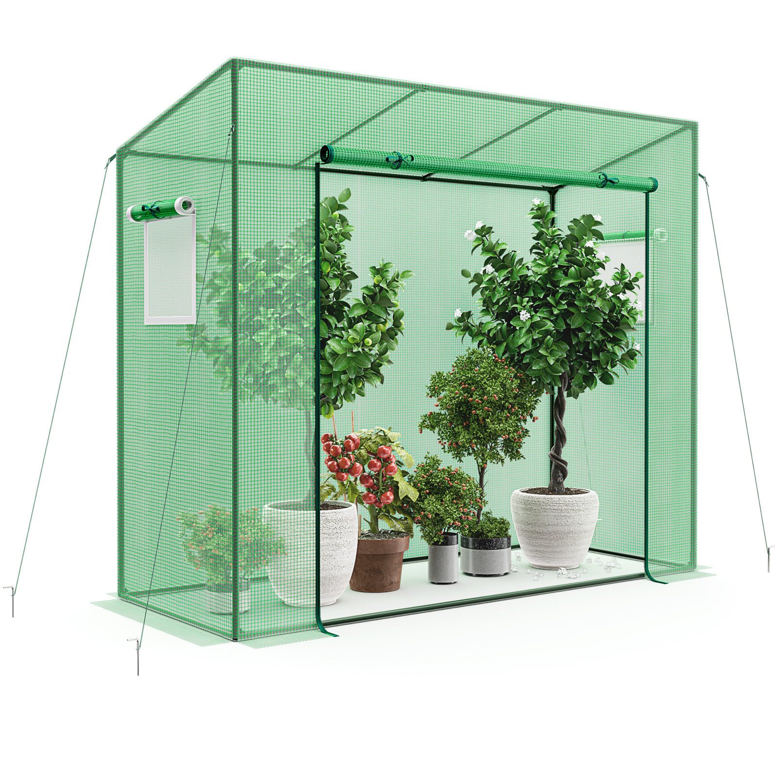 

Homasis Portable Mini Greenhouse W/pe Cover 4 Wind Ropes & Ground Stakes Zipper Door