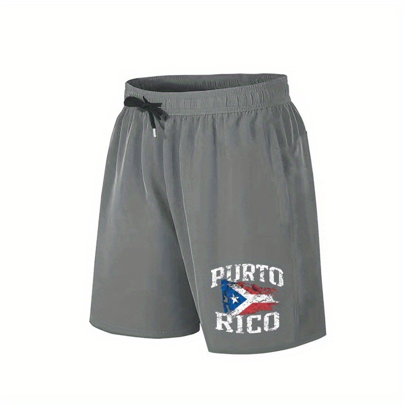 

Plus Size Puerto Rico Print Summer Shorts, Men's Trendy Soft Comfy Drawstring Shorts For Summer Outdoor Activity