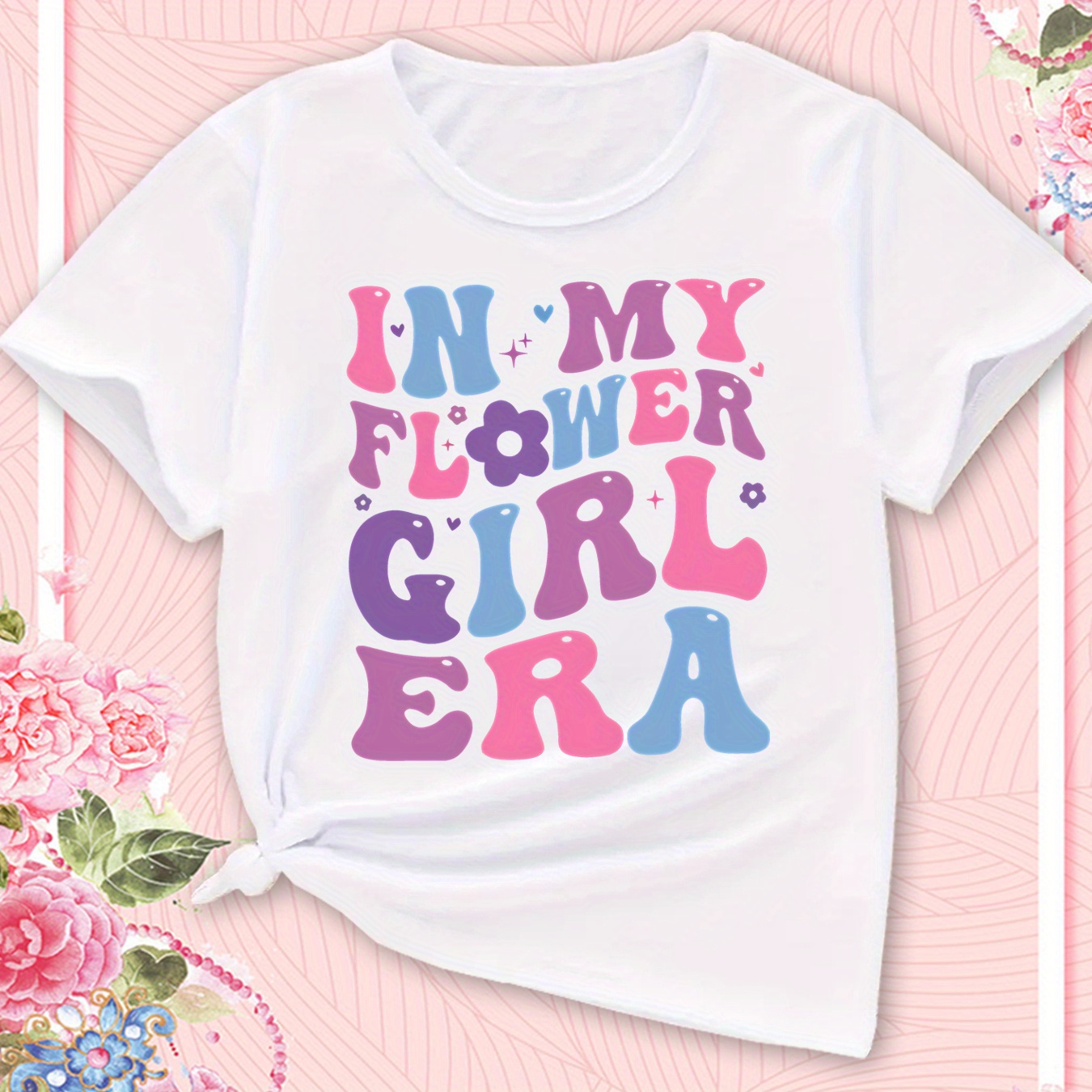 

in My Flower Girl Era" Letter Print Creative T-shirts, Soft & Elastic Comfy Crew Neck Short Sleeve Tee, Girls' Summer Tops