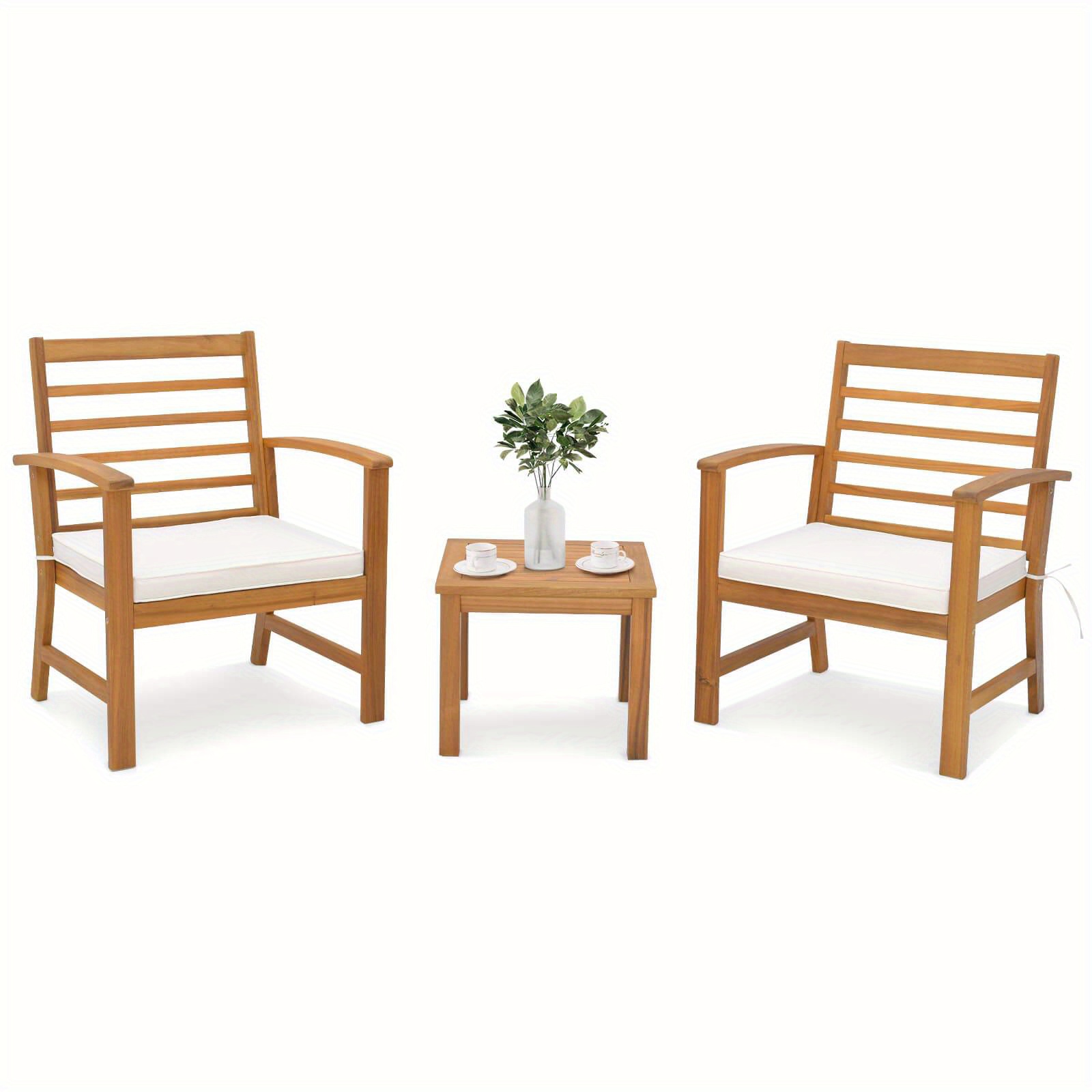 

Lifezeal 3 Pcs Outdoor Furniture Set Acacia Wood Conversation Set W/ Soft Seat Cushions