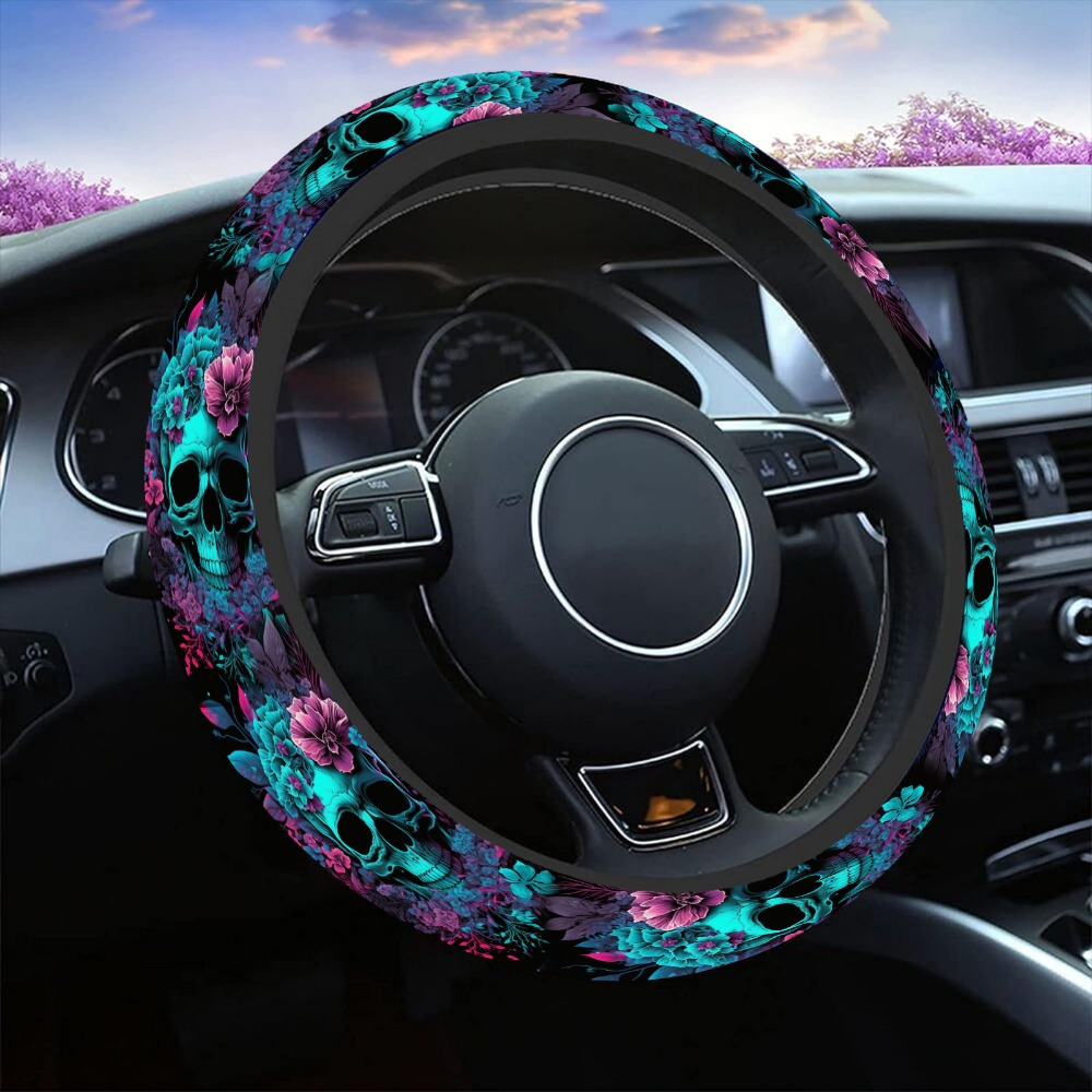 1pc Blue Red Print Steering Wheel Covers Anti Slip Elasticity Car Accessories Steering Wheel Protector Universal 15 Inch For Cars Suv Vehicle Truck