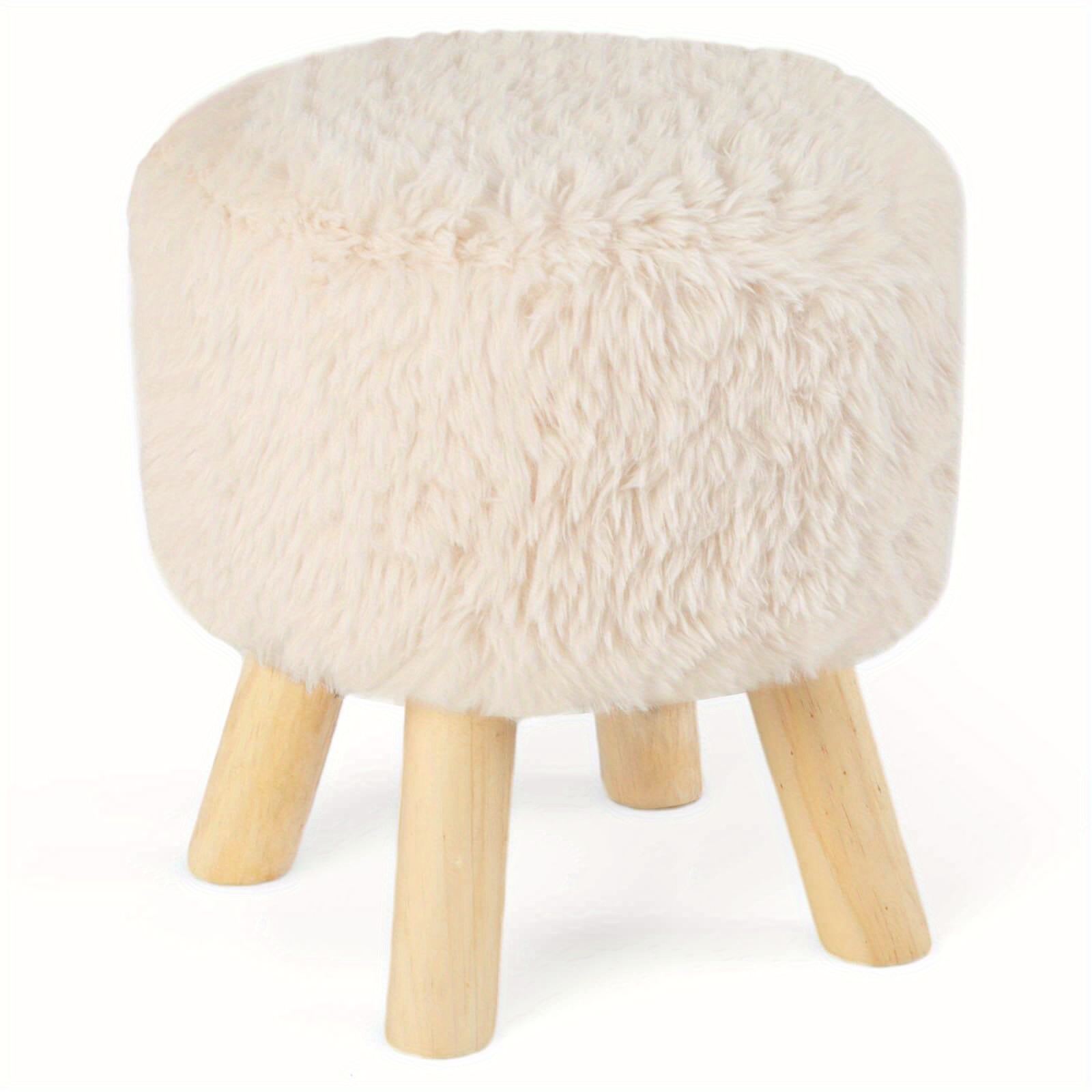 

Safstar Round Footstool Ottoman Faux Fur Upholstered Footrest With Padded Seat