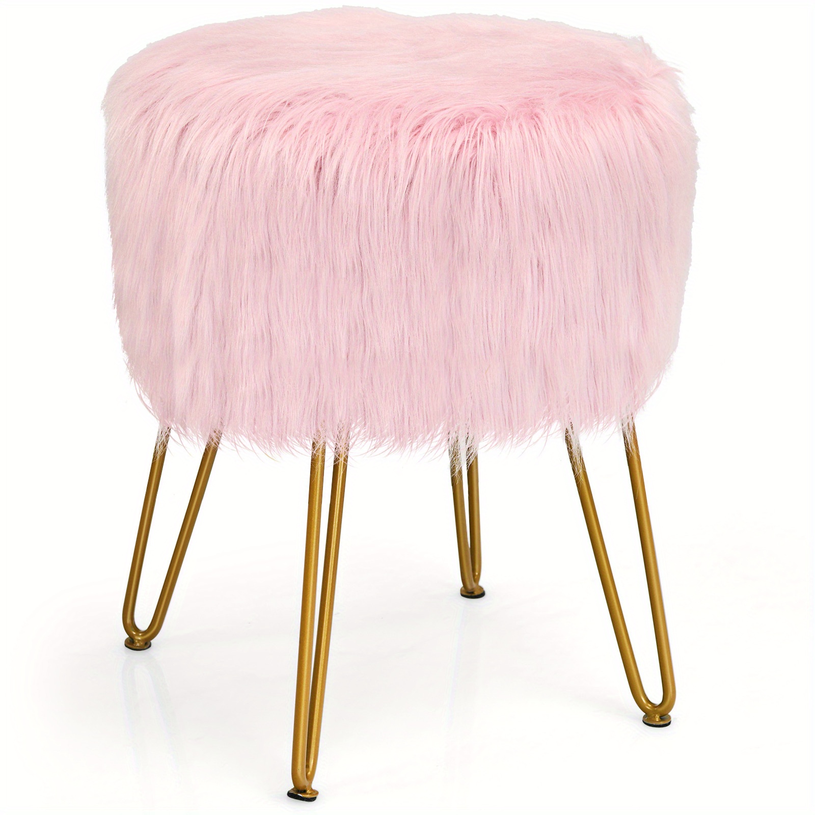 

Safstar Faux Fur Vanity Chair Furry Padded Seat Round Ottoman Pink